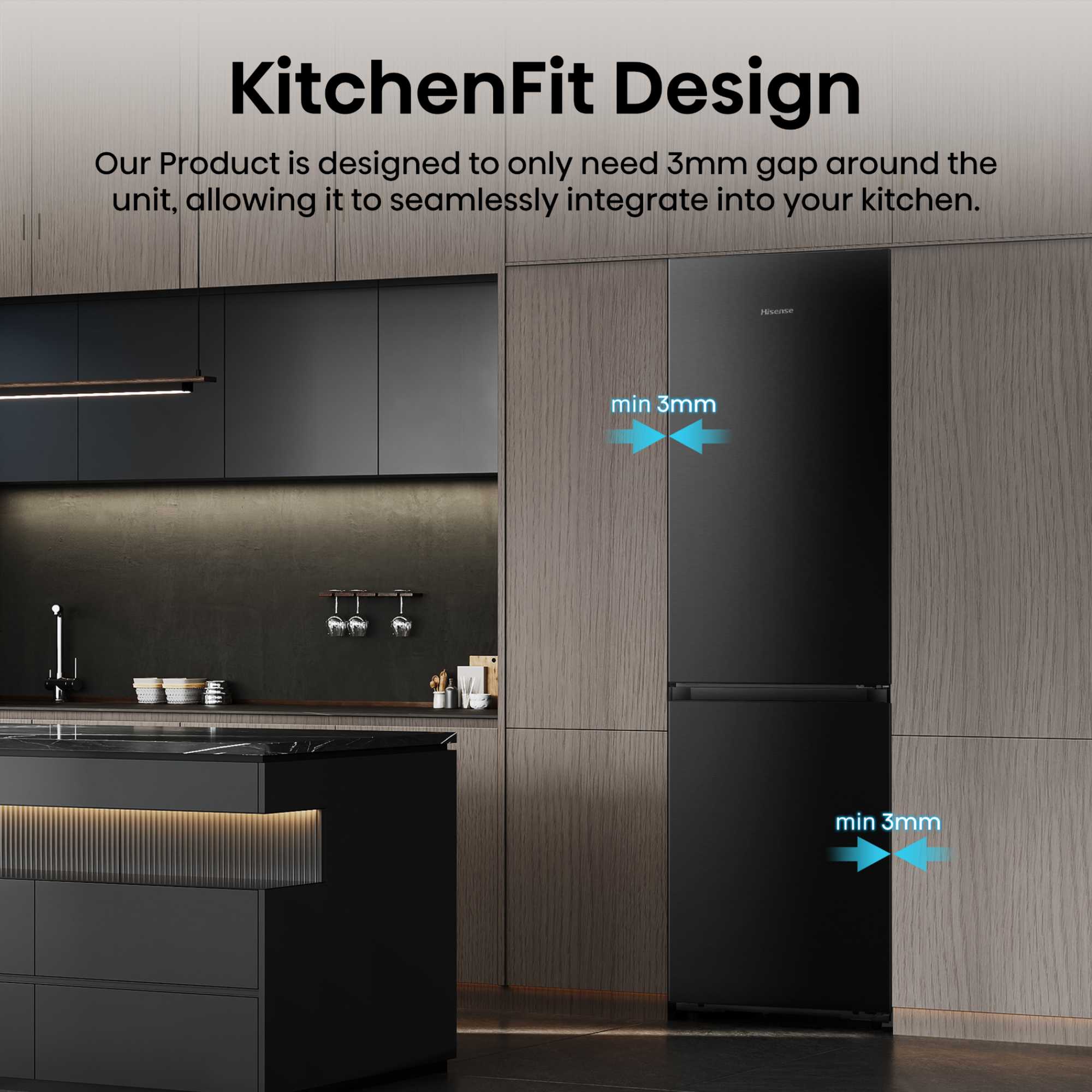 RB5K330GSFC KitchenFit Eclipse 330l Total No Frost Fridge Freezer - Black