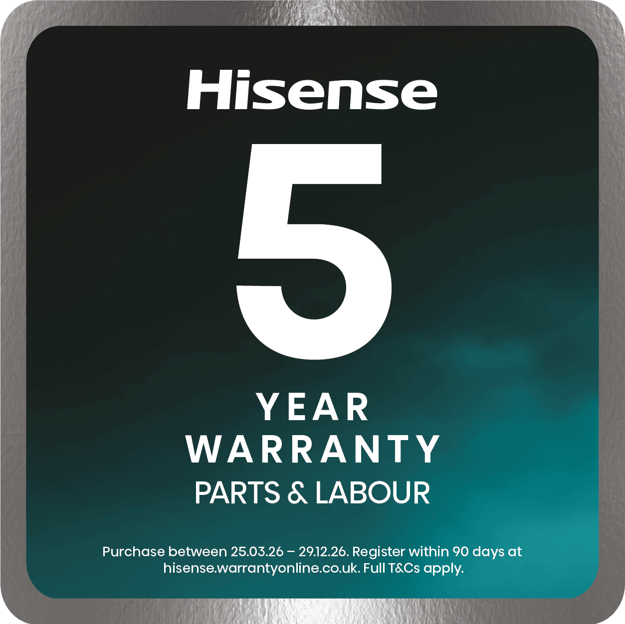 5-Year Warranty on selected Hisense 5i Laundry