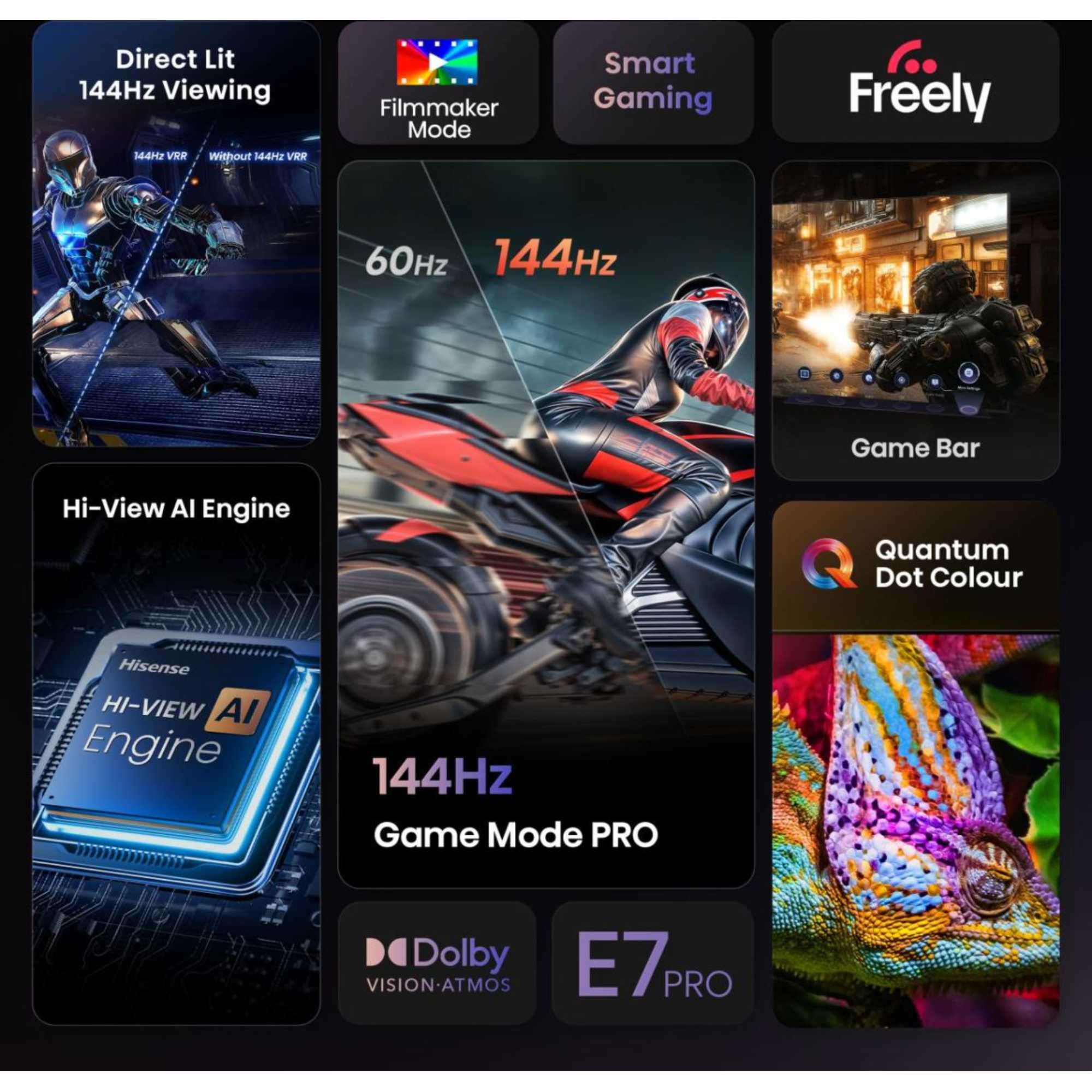 E7QTUK PRO 43" 144Hz QLED Smart AI TV with Freely - 43E7QTUK-PRO