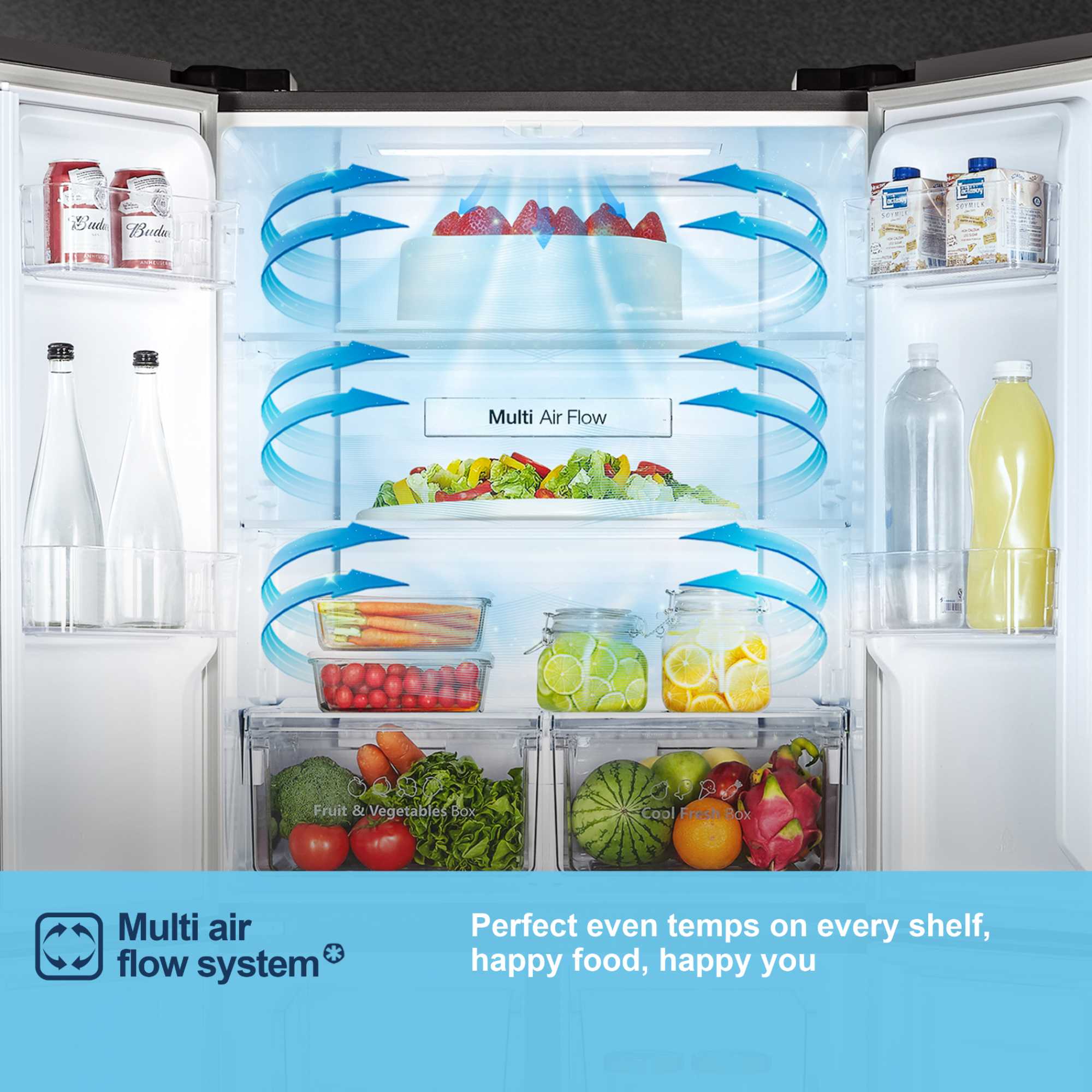 MQ79394EB 427l Total No Frost Multi Door American Style Fridge Freezer - Black