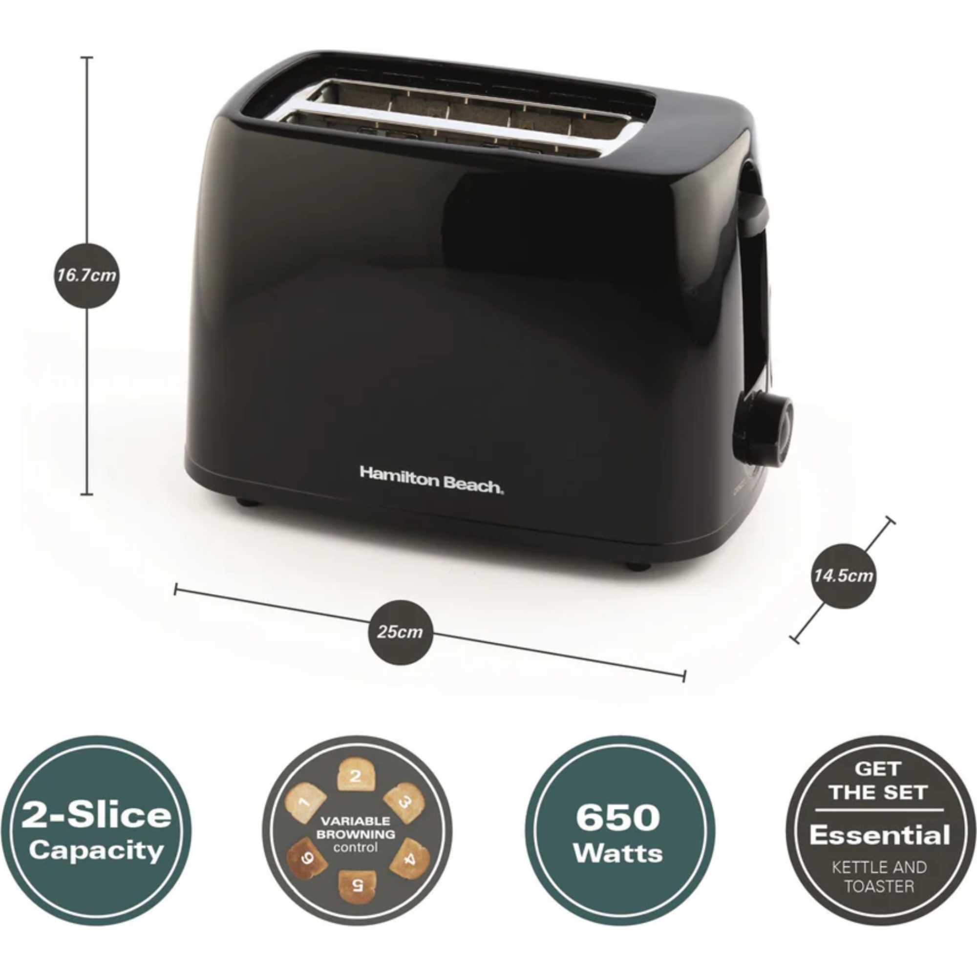 HB1116B Essential 2 Slice Toaster - Black