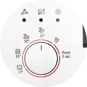 Dishwasher dial, pointing to quick wash.