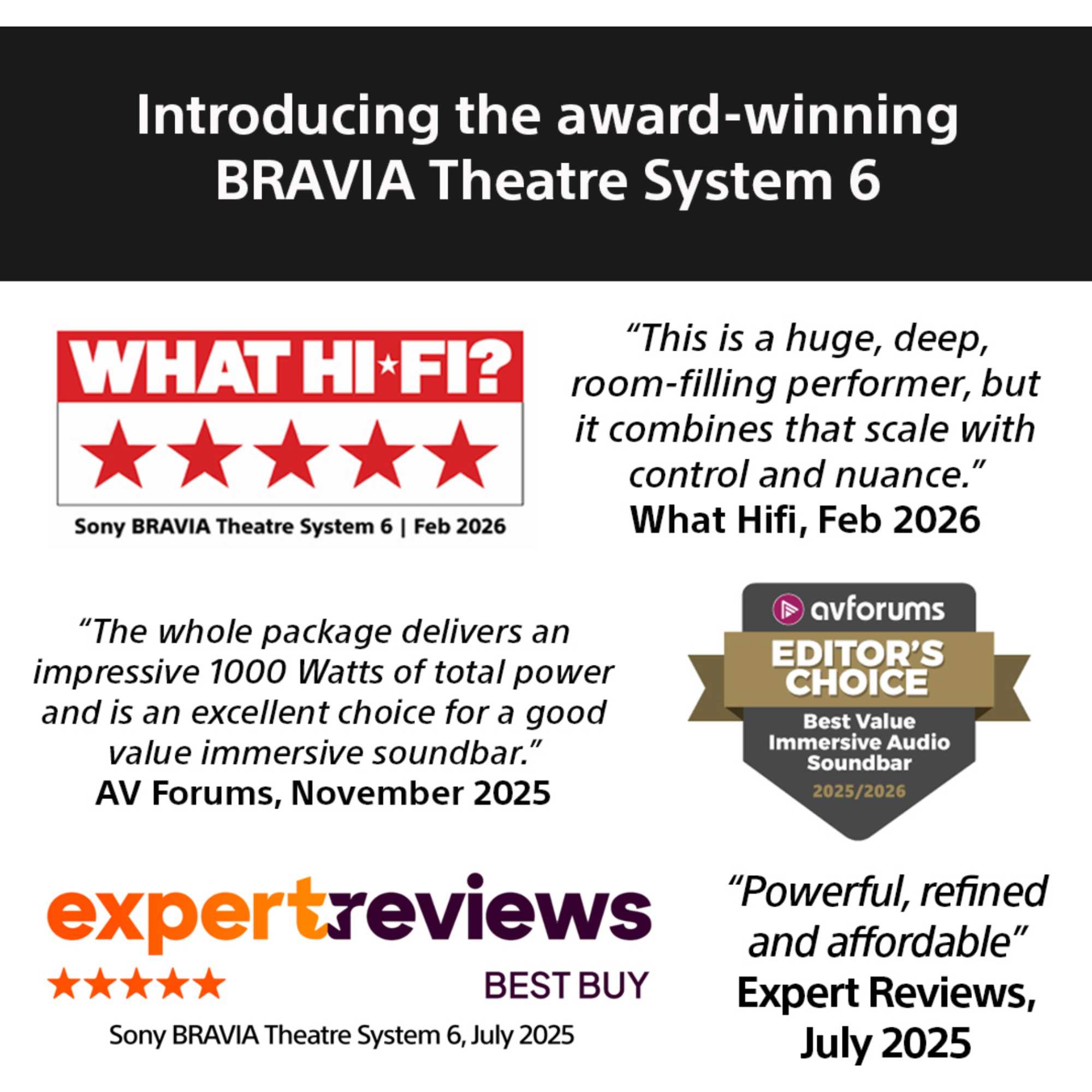 HTS60 BRAVIA Theatre System 6 with 1000W Power & Dolby Atmos