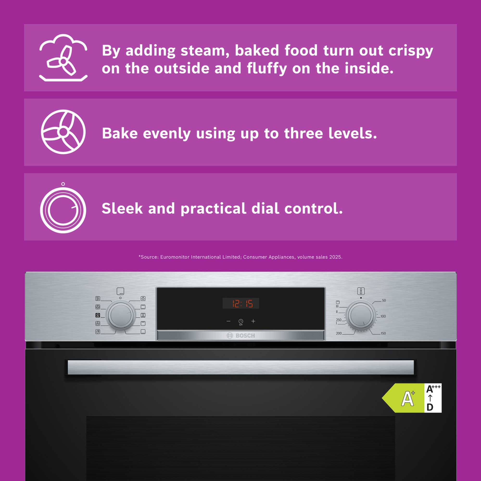 Series 4 HQA534BS3B Built-In Single Oven with Steam Function - Stainless Steel