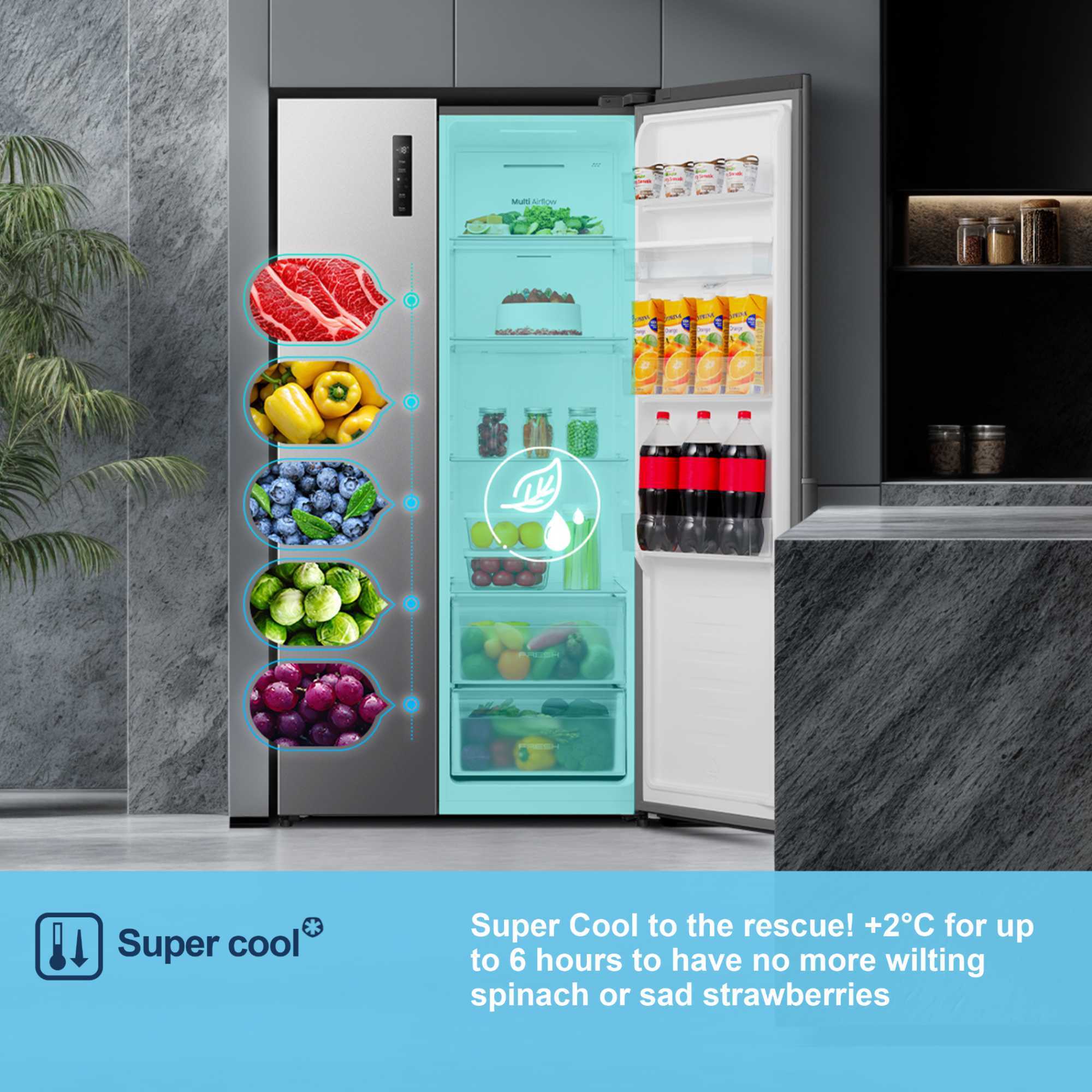 MS91558DES 541l Side By Side American Style Fridge Freezer - Silver