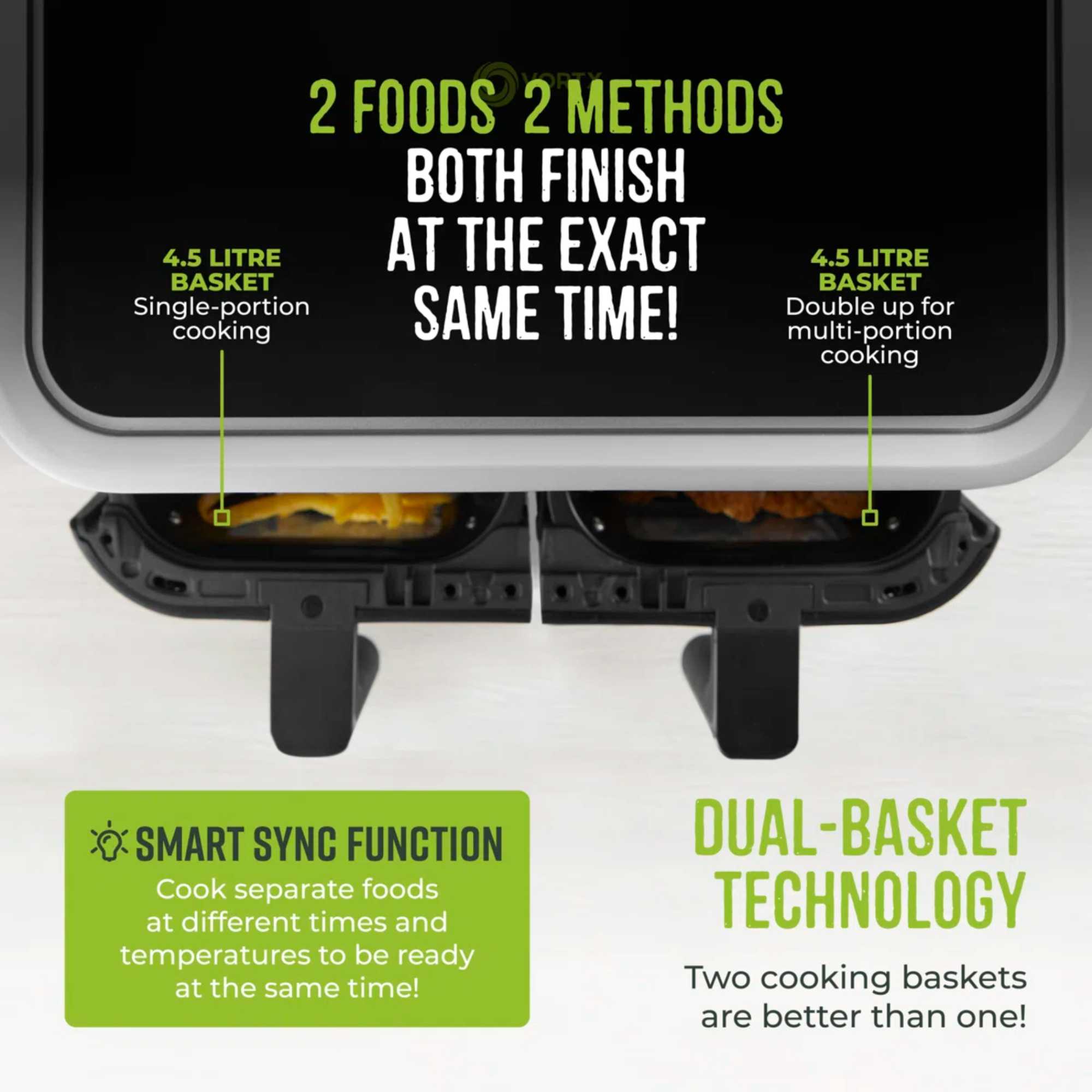 T17177 Vortx Vizion 9L Dual Basket 9 Functions Air Fryer - Black