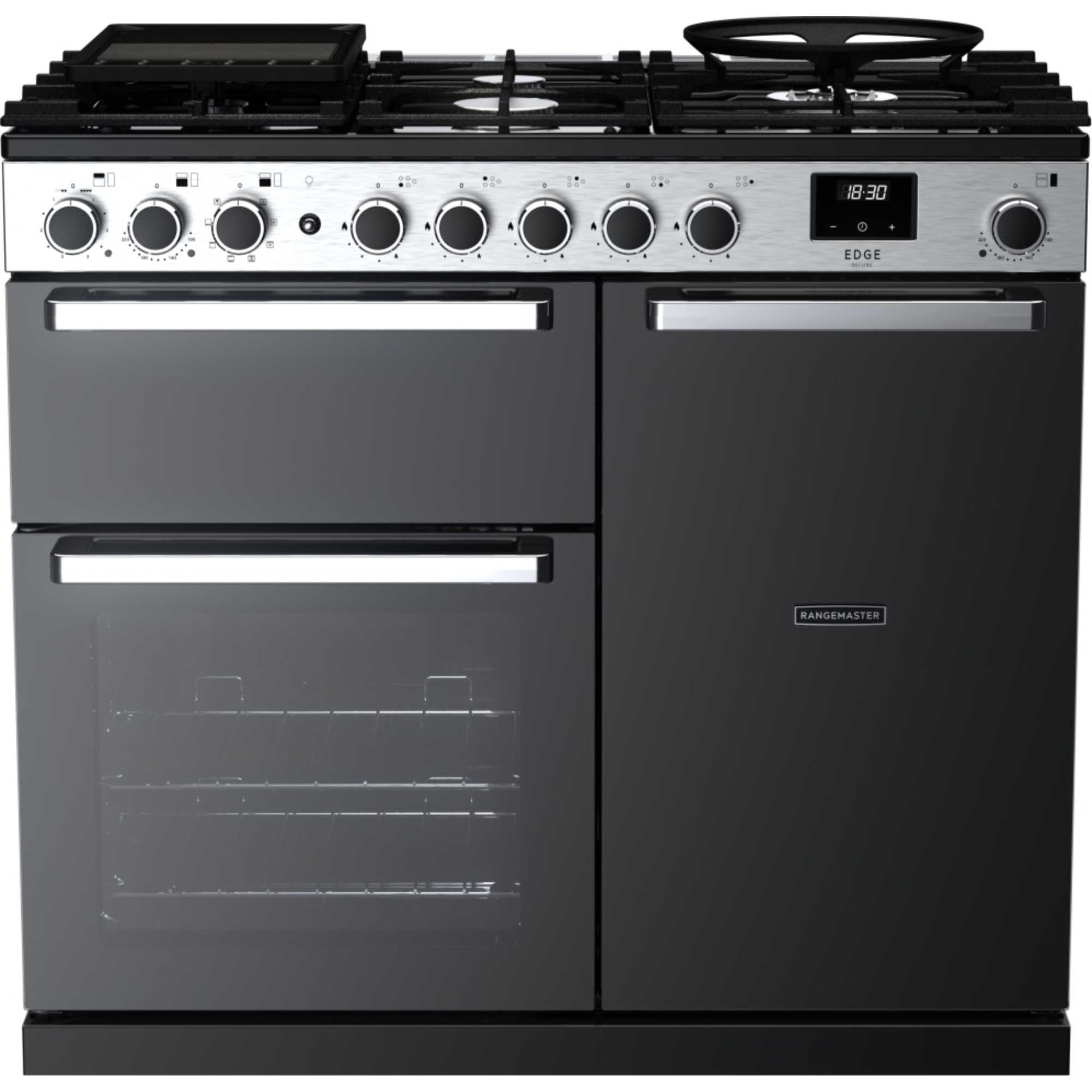 EDDL100DFGBLKCM Edge Deluxe 100 Dual Fuel Range Cooker - Black with Chrome Trim