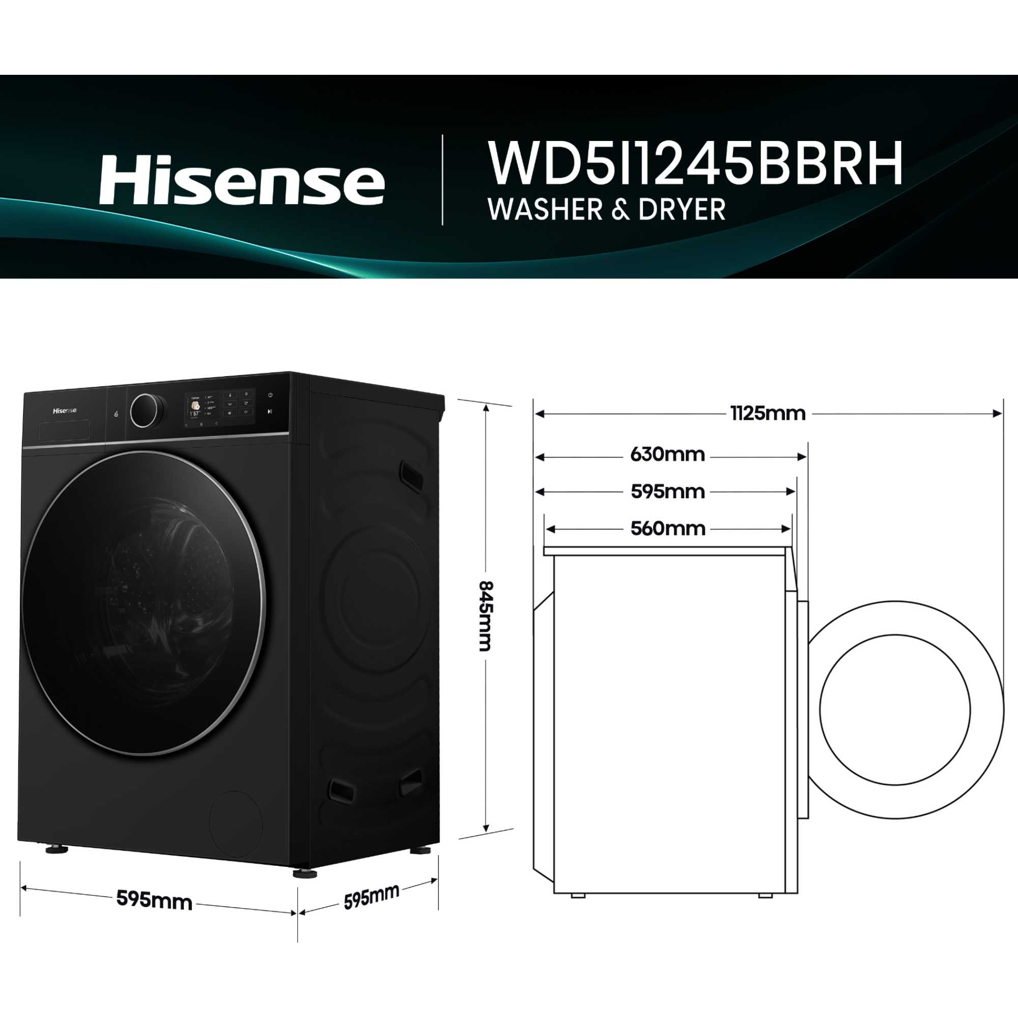 WD5I1245BBRH 5i Series 12/8kg 1400rpm Washer Dryer - Black