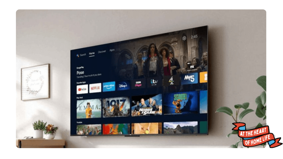 TCL 50P638K 50-inch 4K Android TV showing a bright movie scene