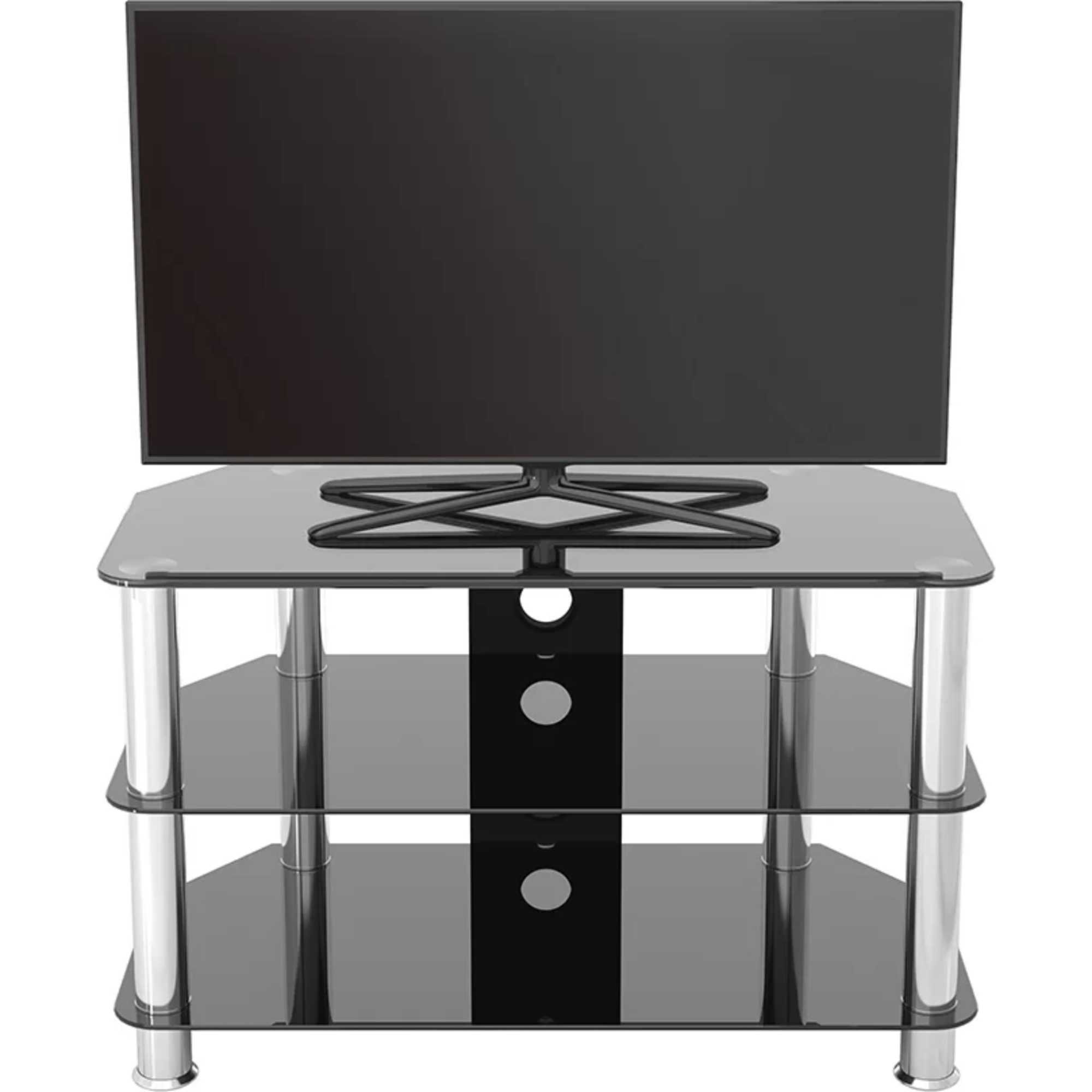 SDC800 80cm Glass Corner TV Stand - Black & Chrome