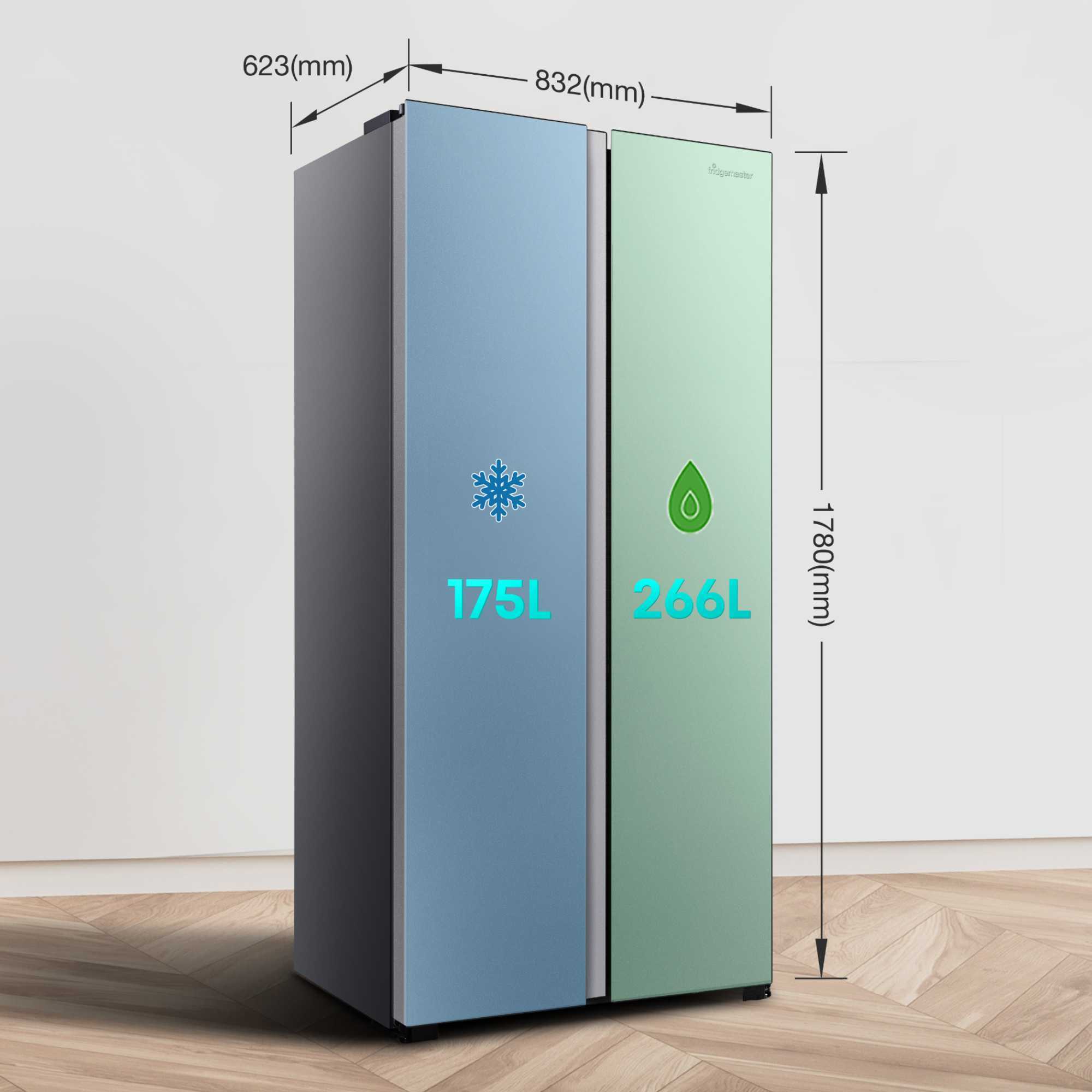 MS83430ES 441l Side By Side American Style Fridge Freezer - Silver