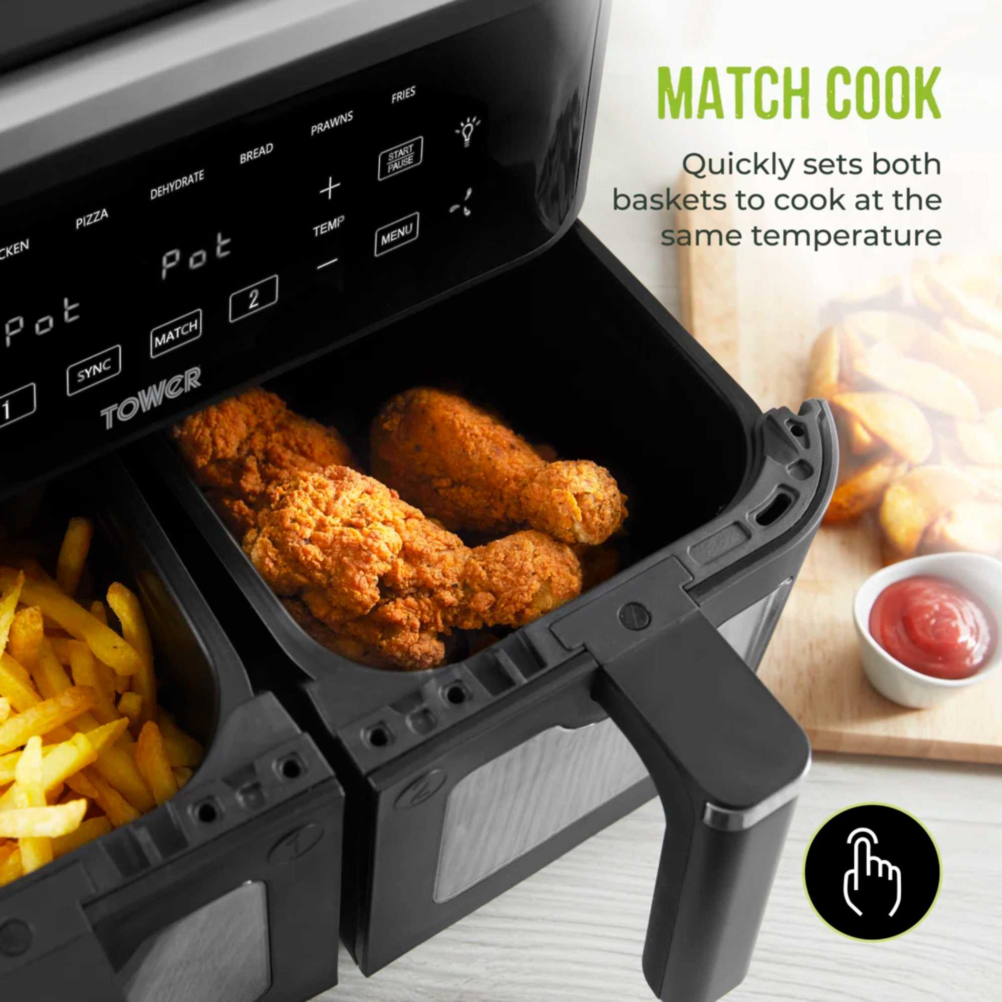 T17177 Vortx Vizion 9L Dual Basket 9 Functions Air Fryer - Black