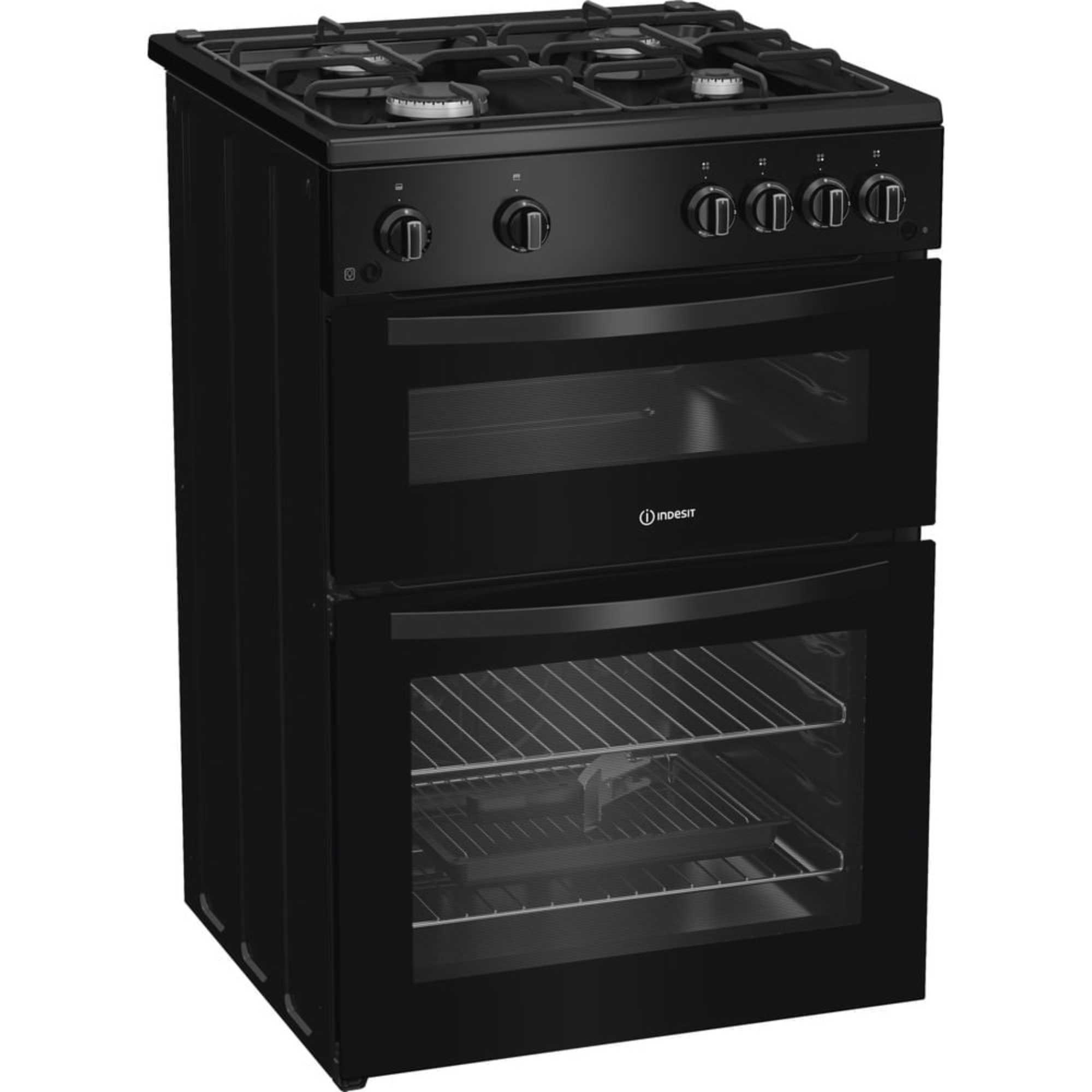ITG6GB 60cm Gas Twin Cavity Cooker with 4 Gas Buner Hob - Black