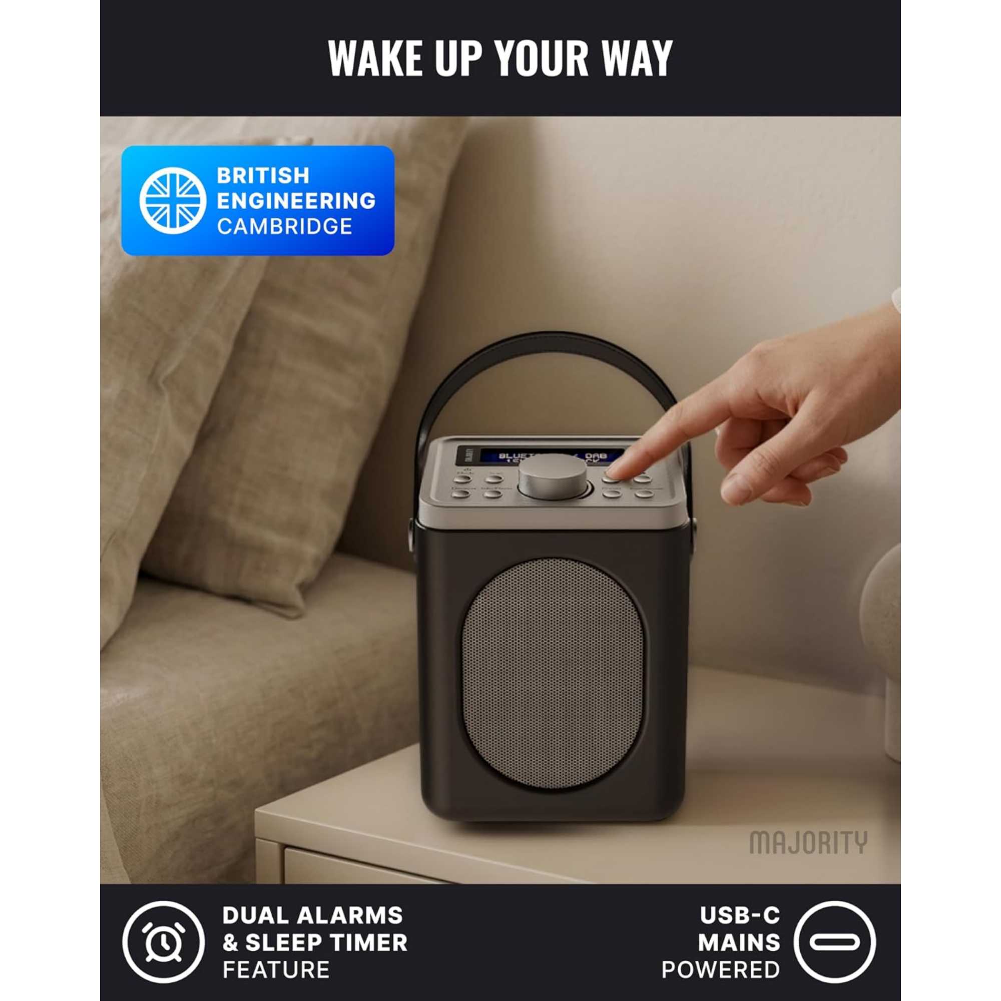 Little Shelford Portable DAB+/FM Bluetooth Radio - Black & Silver