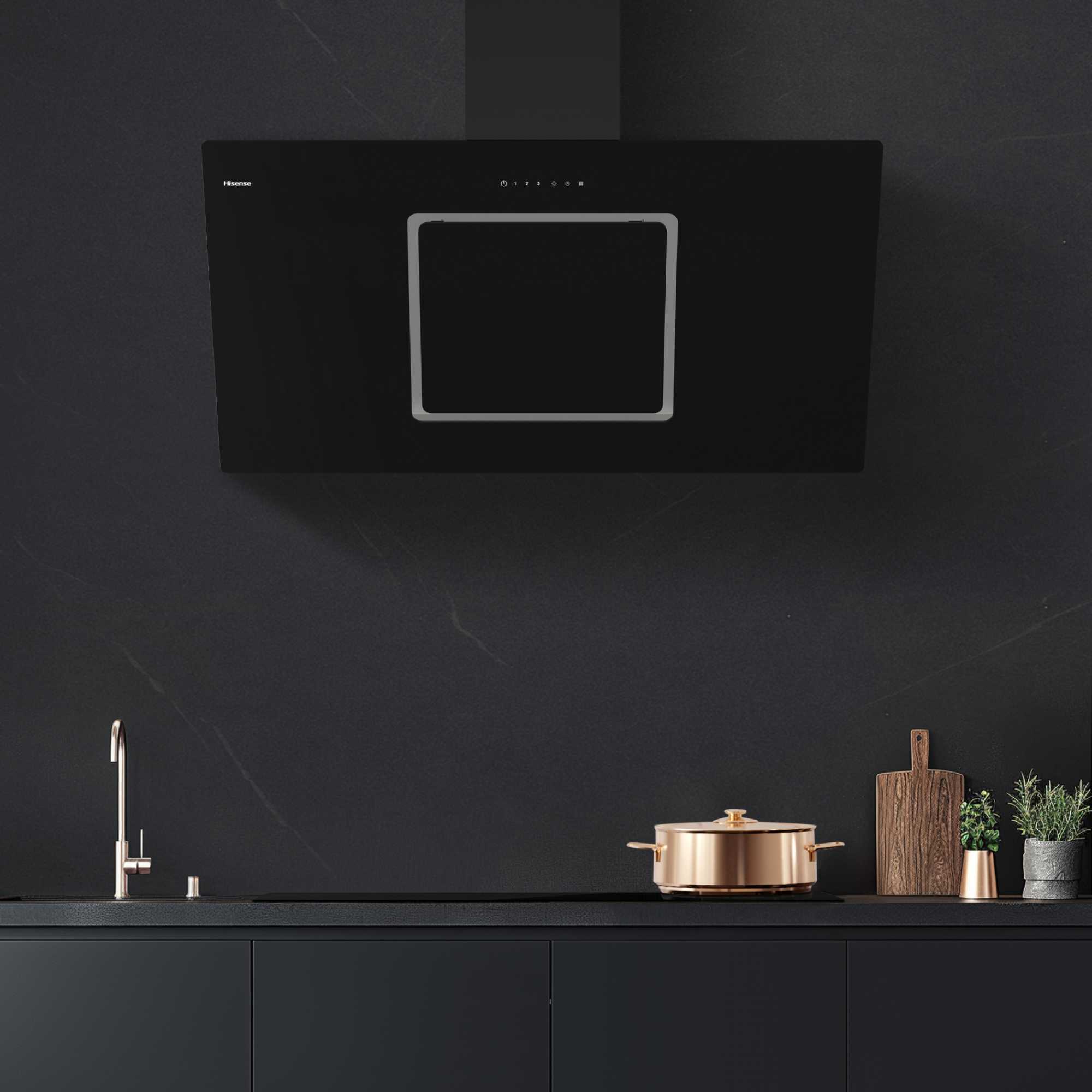 Hi4 Decorative CH10IN14BBUK 100cm Built-In Chimney Hood - Black