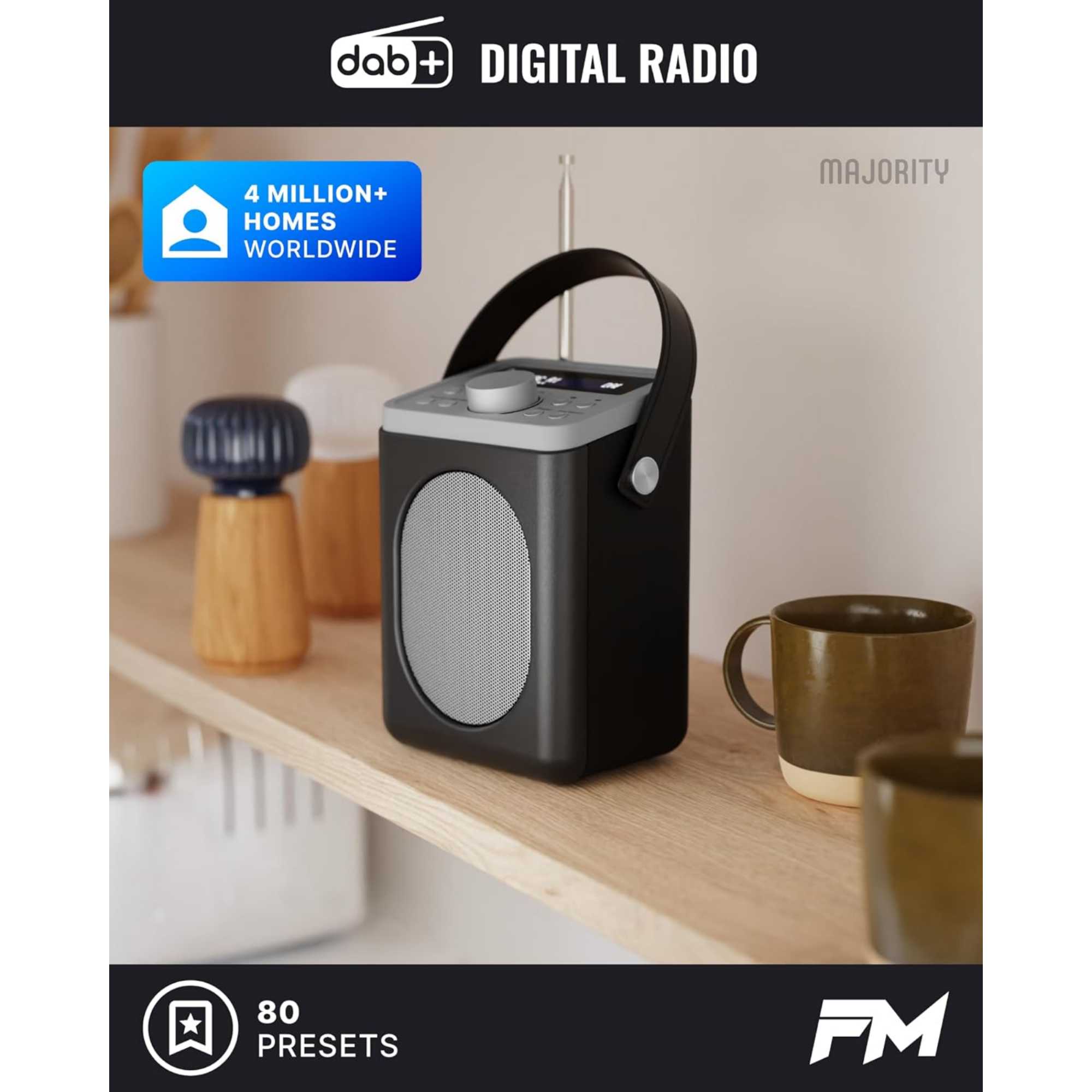 Little Shelford Portable DAB+/FM Bluetooth Radio - Black & Silver