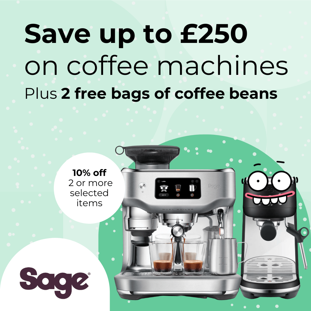 Save up to £250 on selected Sage coffee machines plus get 2 free bags of coffee beans