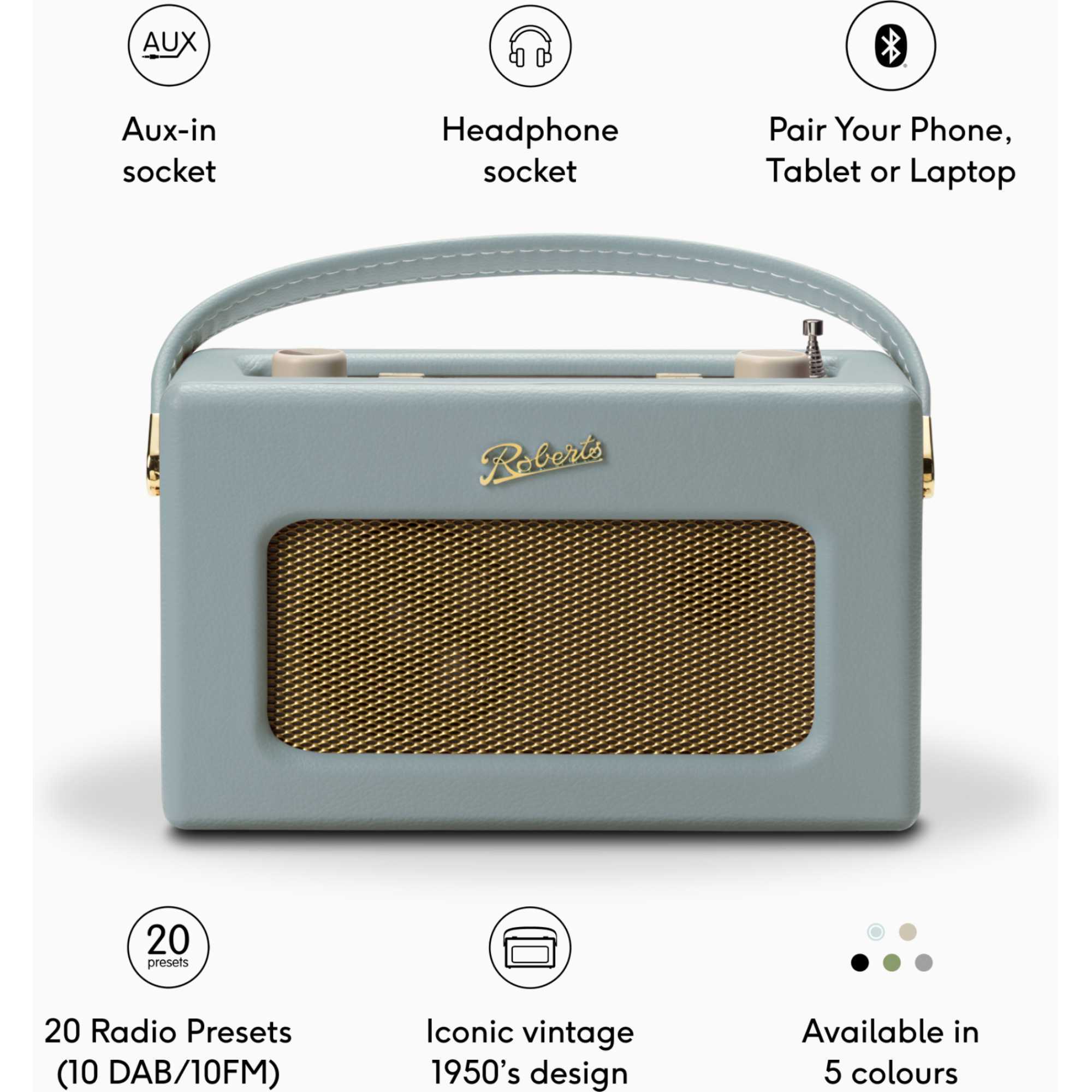 RD70DE 1950s Style Clock Radio - Duck Egg