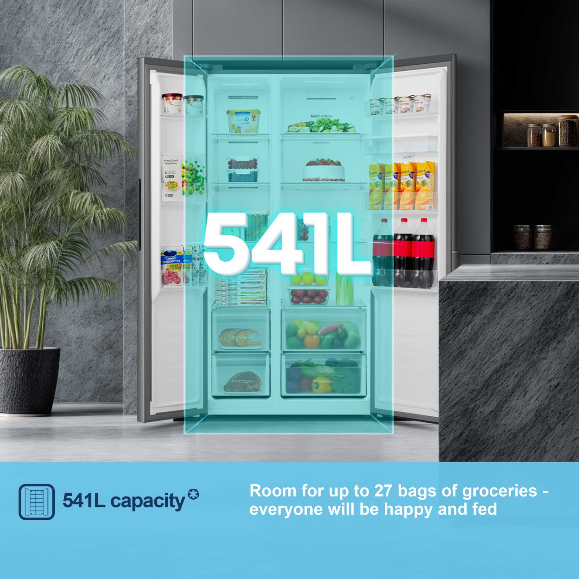 MS91558DES 541l Side By Side American Style Fridge Freezer - Silver