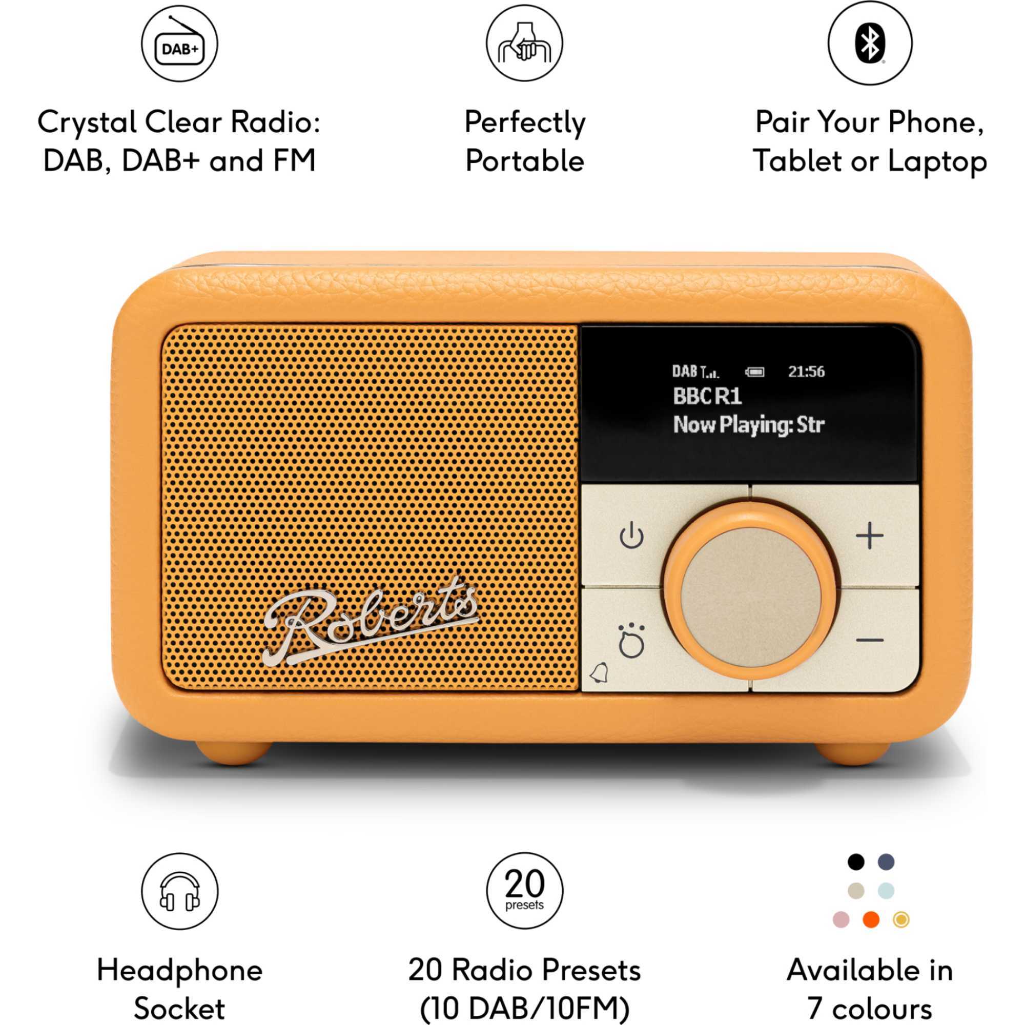 Revival Petite 2 DAB/DAB+/FM Bluetooth Portable Radio - Sunburst Yellow