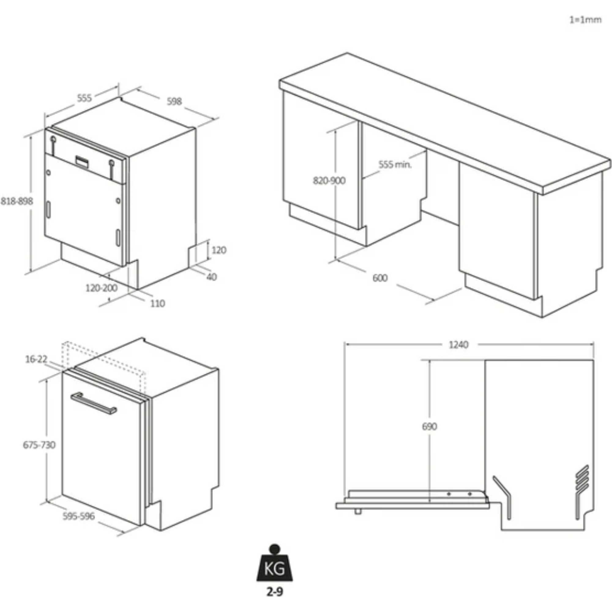 XI 6C4S3FSB-80 Integrated Dishwasher 16 Place Settings - Black