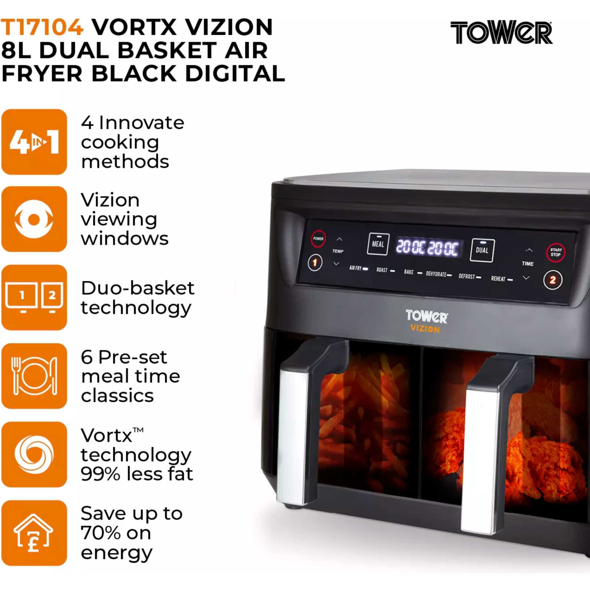 T17104 Vortx Vizion 8l Dual Basket Air Fryer