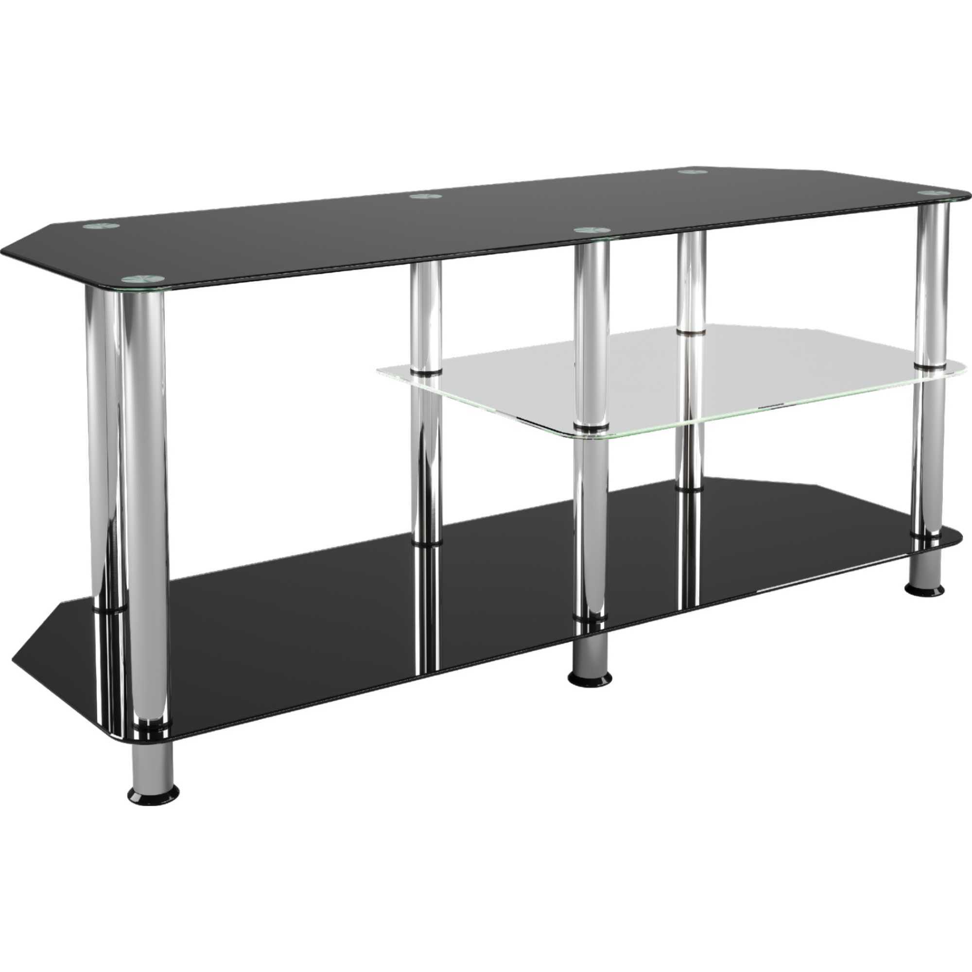 SDC1140-5 Glass TV Stand With Vertical Storage - Black/Chrome