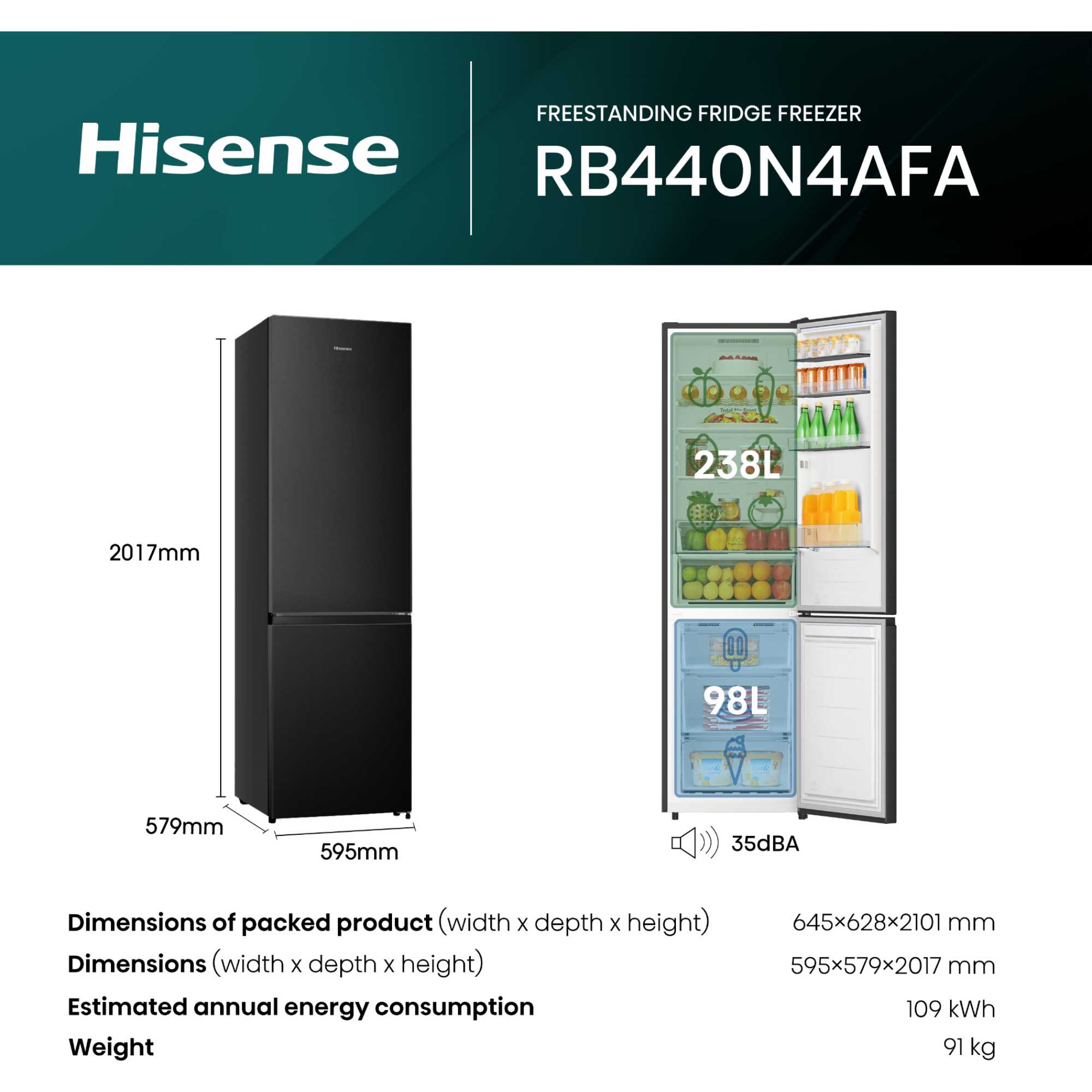 Fridge Freezer 70/30 Total No Frost - Black - RB440N4AFA