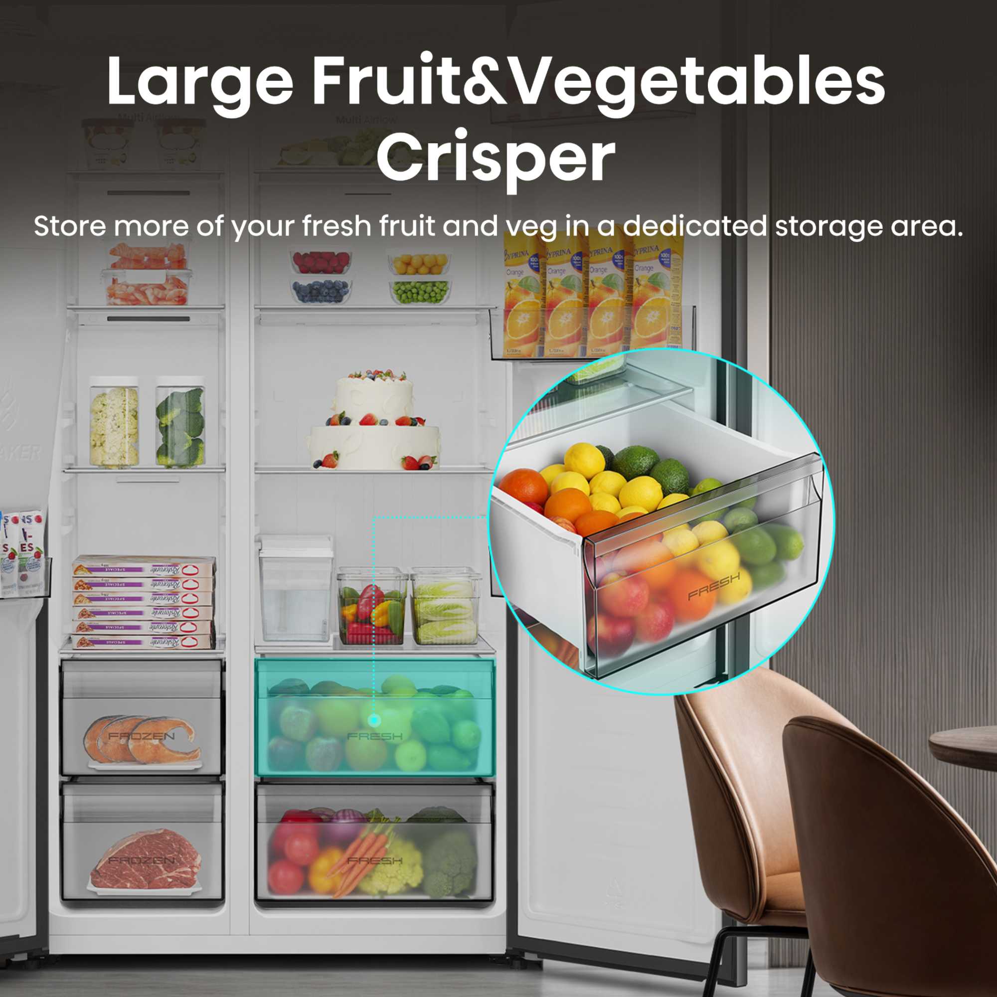 PureFlat American Style Fridge Freezer 60/40 Total No Frost - Black - RS5P528STBE