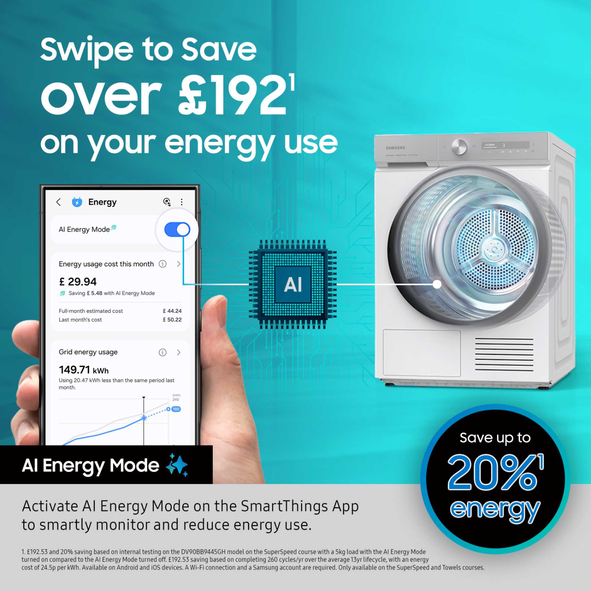 DV90T6240LE Series 7 9kg Heat Pump Smart Tumble Dryer - White