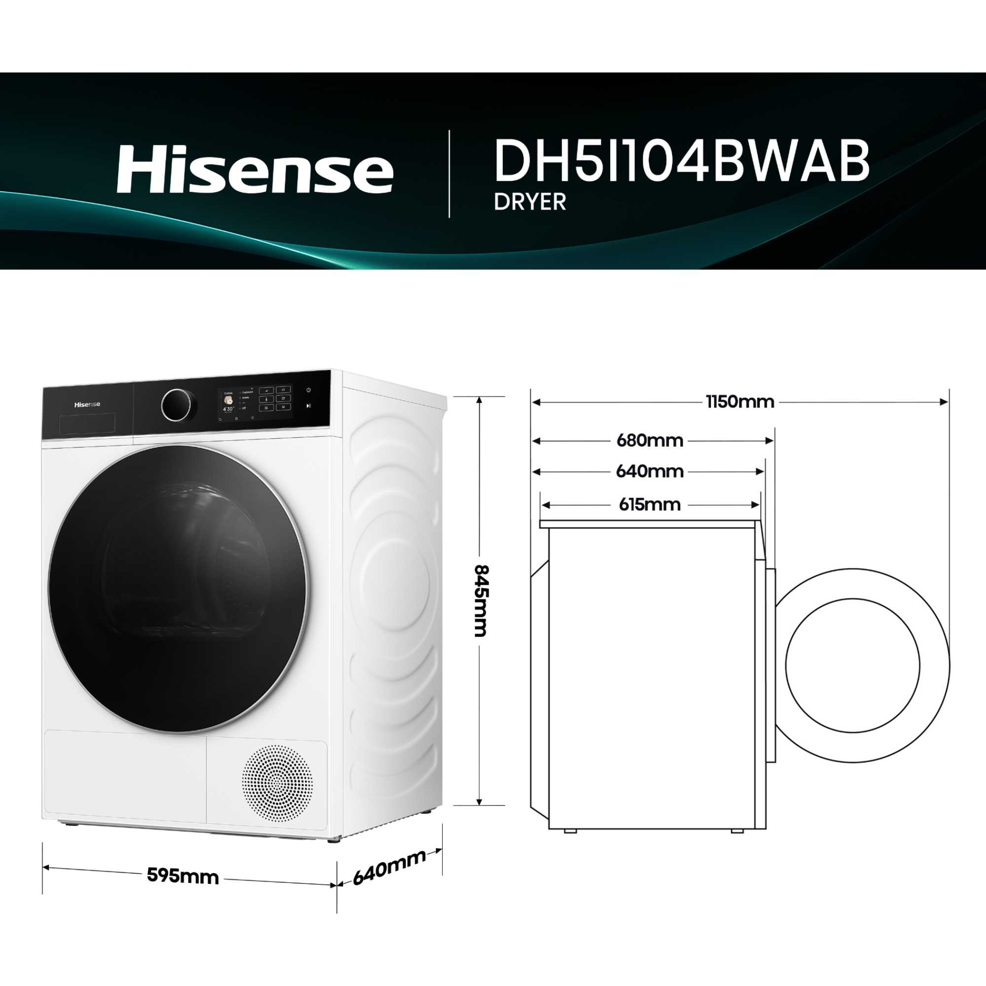 DH5I104BWAB 10kg Condenser with Heat Pump Tumble Dryer - White