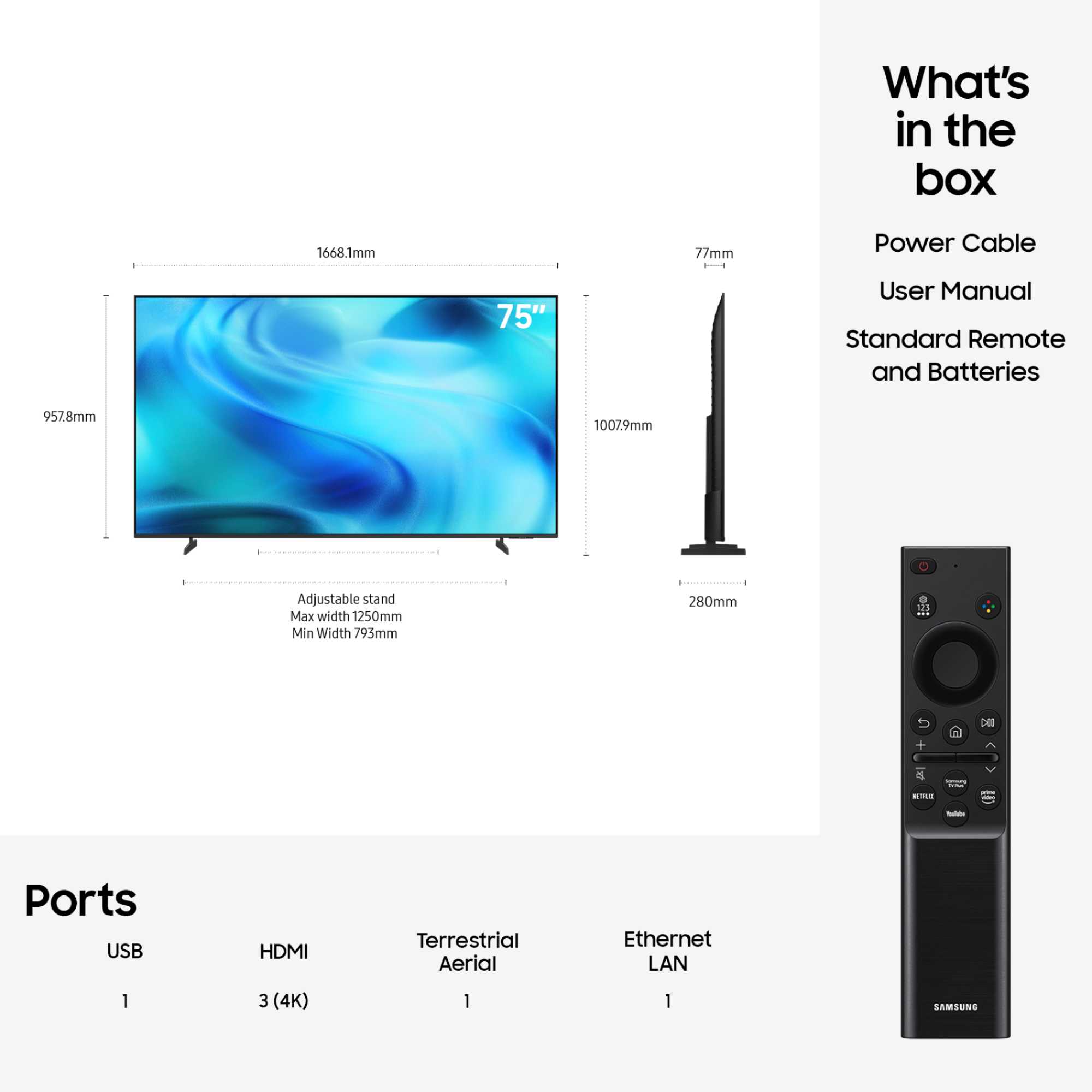 U8020H 75" 4K Ultra HD Vision AI Smart TV - UE75U8020H
