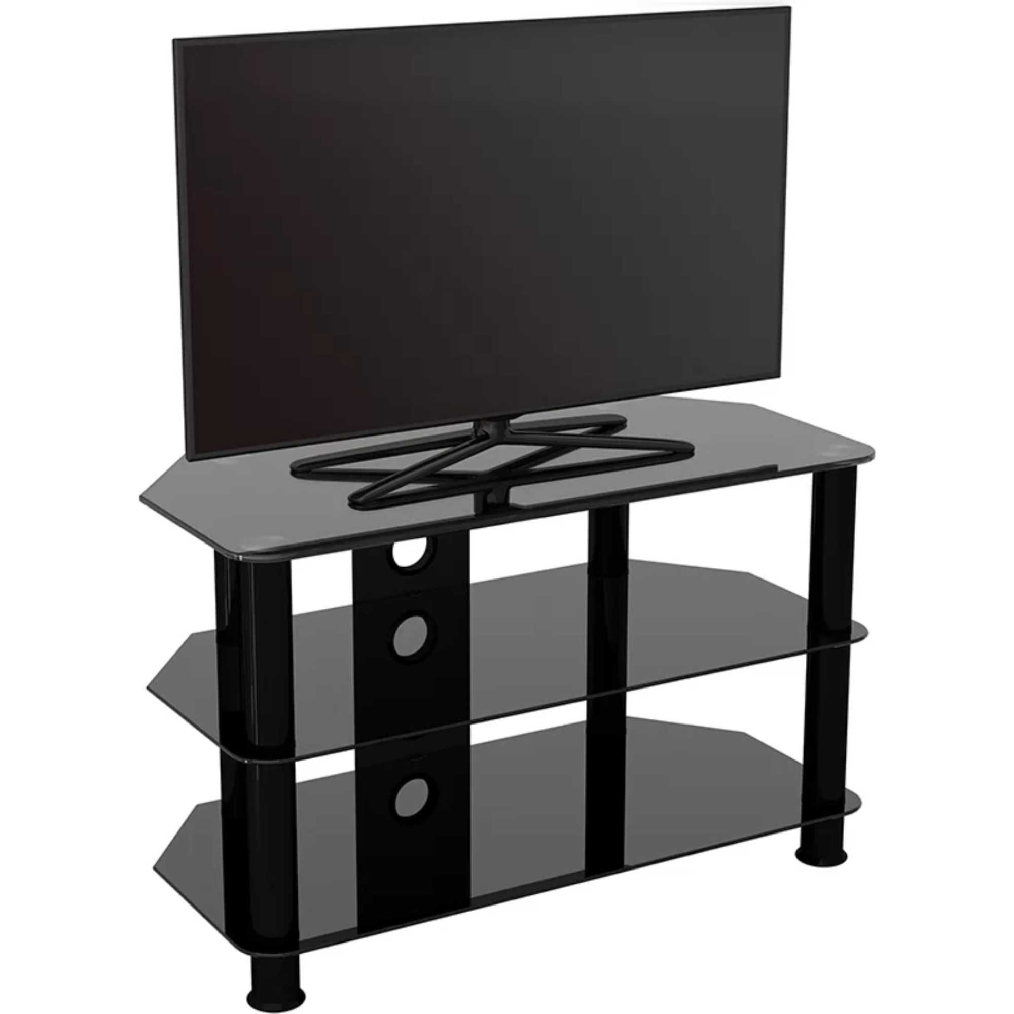 SDC800CMBB 80cm Glass Corner TV Stand - Black