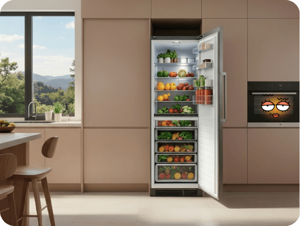 An integrated fridge freezer.