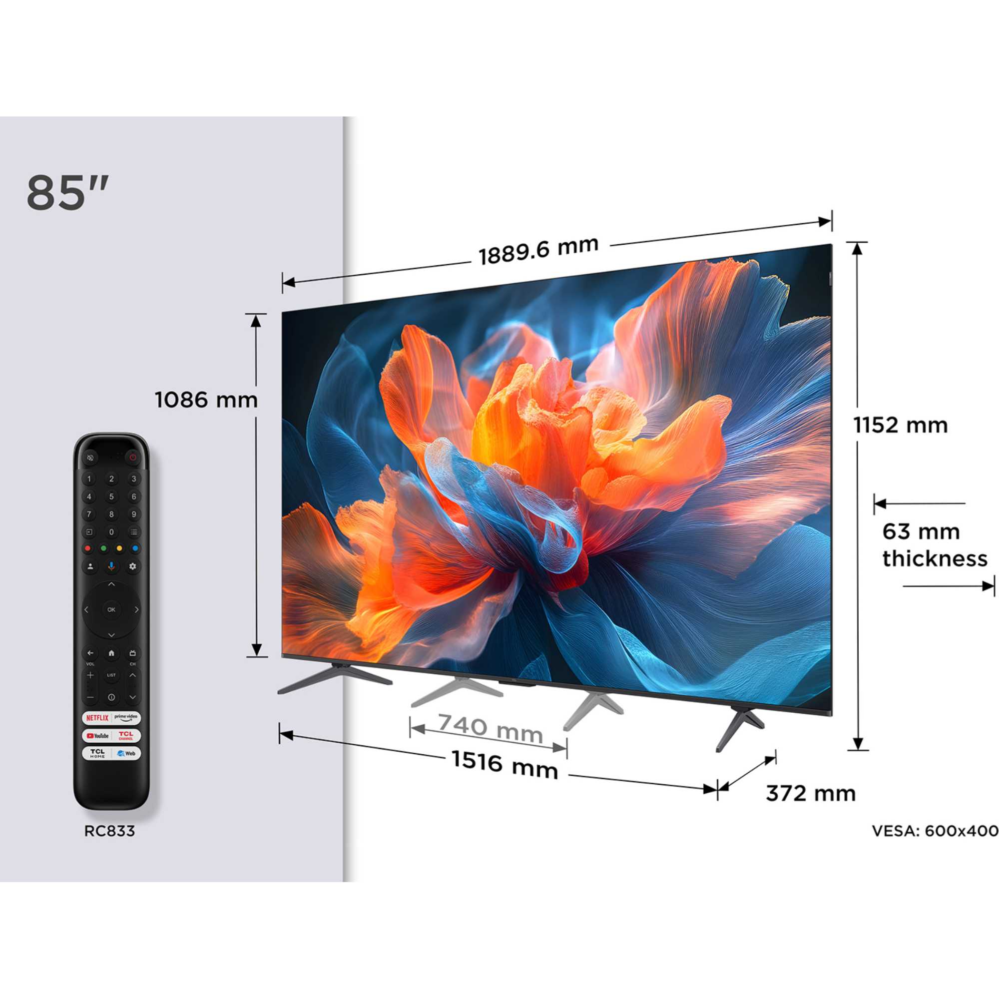 85T8C-UK 85" 4K QLED HDR PRO Smart TV - 85T8CUK