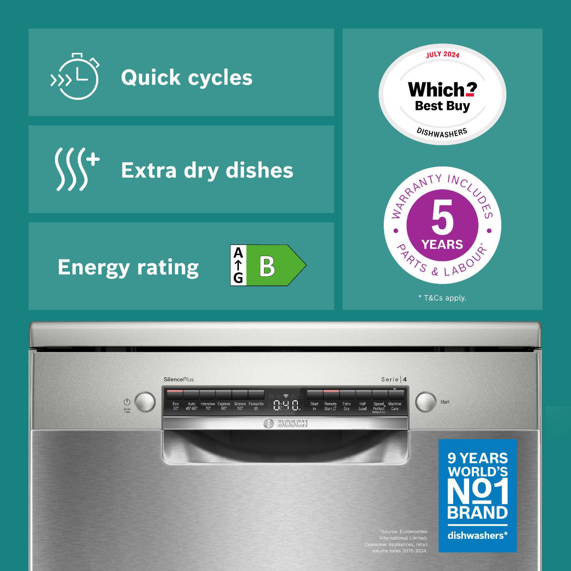 SMS4EMI06G Series 4 60cm 14 Place Setting Dishwasher - Silver Inox