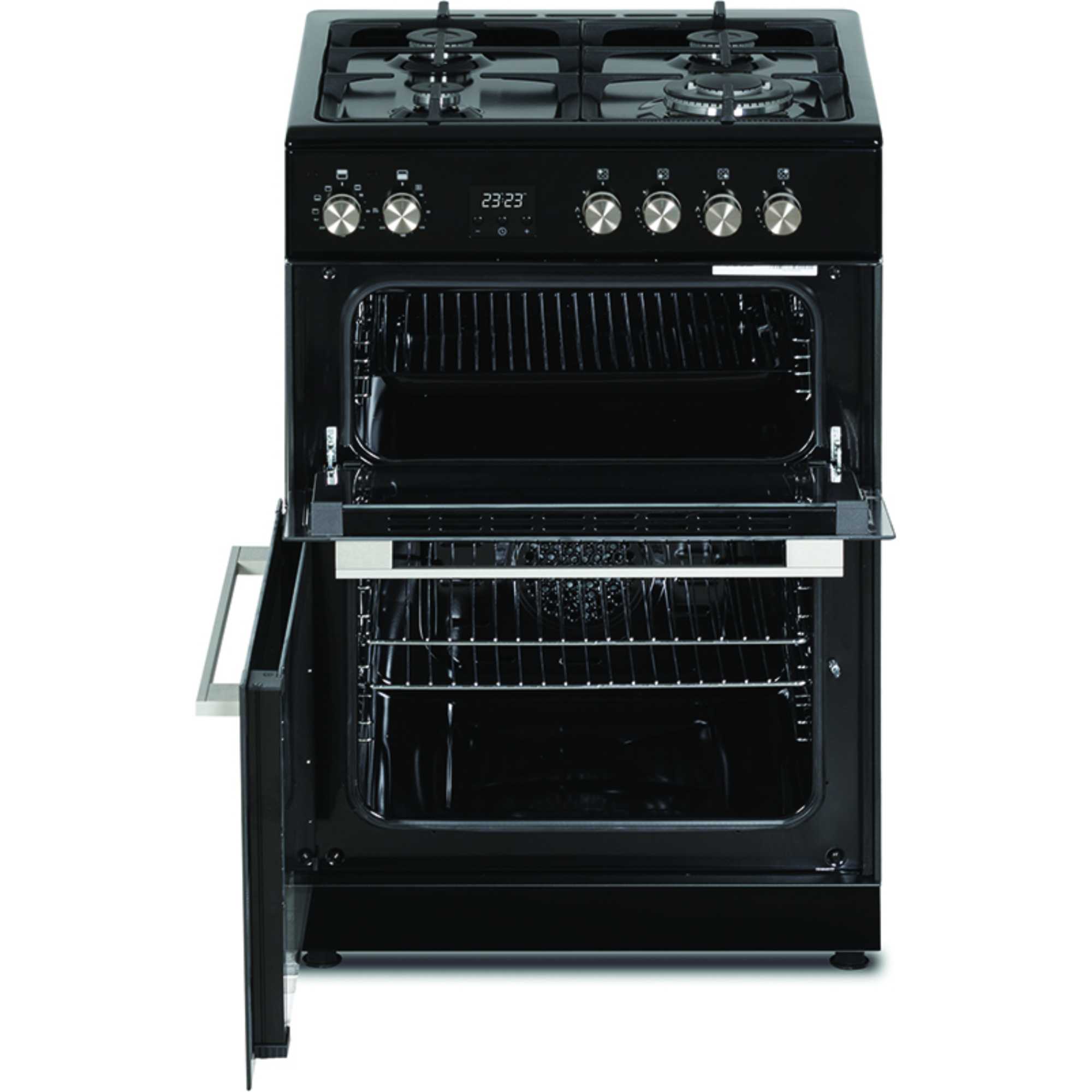 C60DFDOBL 600mm Dual Fuel Double Cooker with Wok Burner - Black