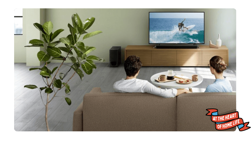 Sony HTSD35 Soundbar and wireless subwoofer set up below a TV
