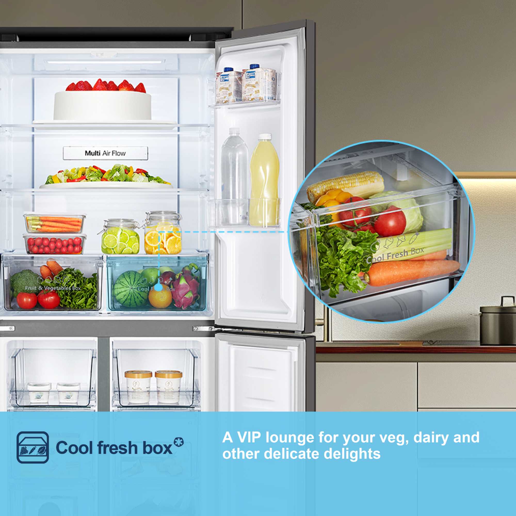 MQ79394ES 427l Total No Frost Multi Door American Style Fridge Freezer - Silver