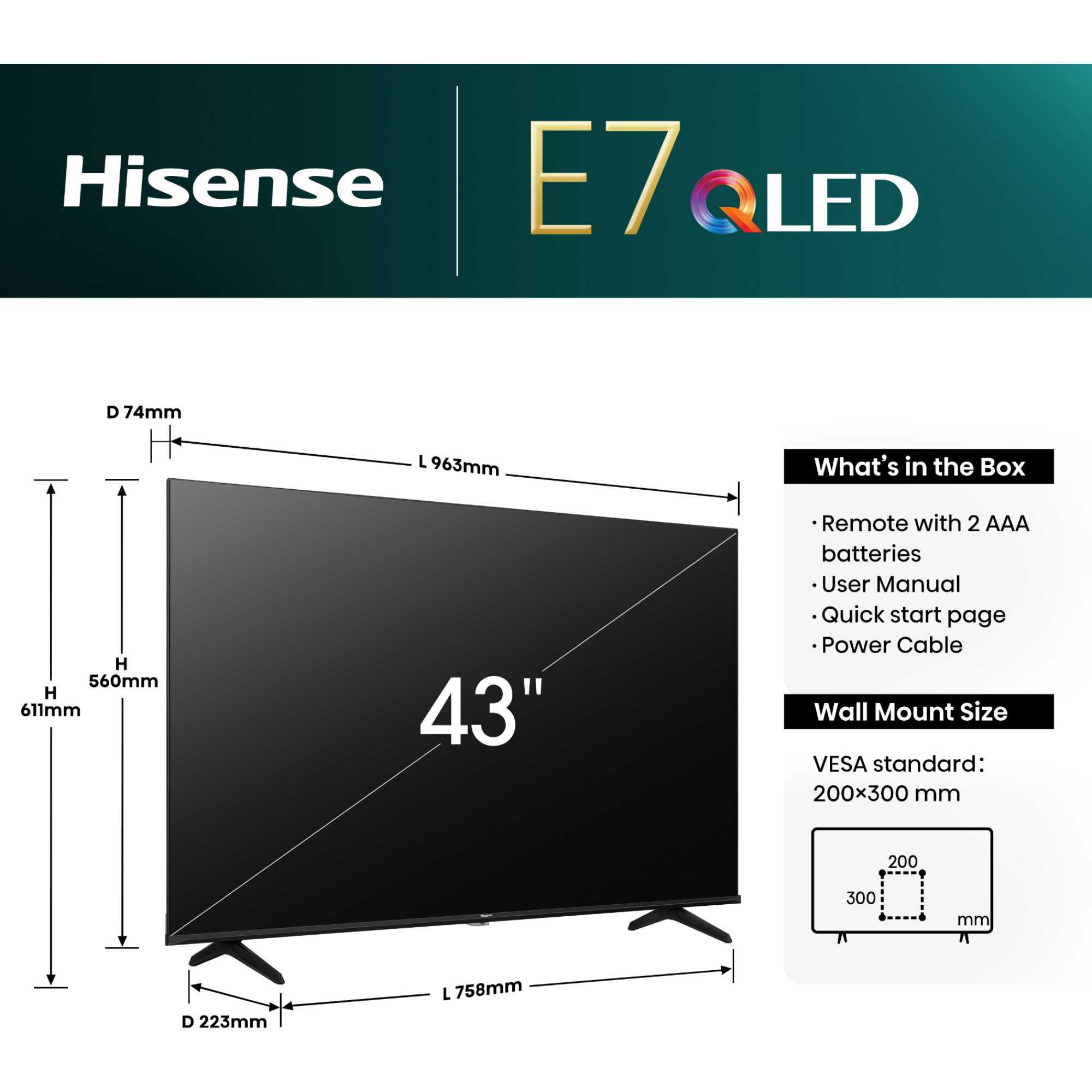 E78NQ 43" 4K Ultra HD QLED HDR Freely Smart TV - 43E78NQTUK