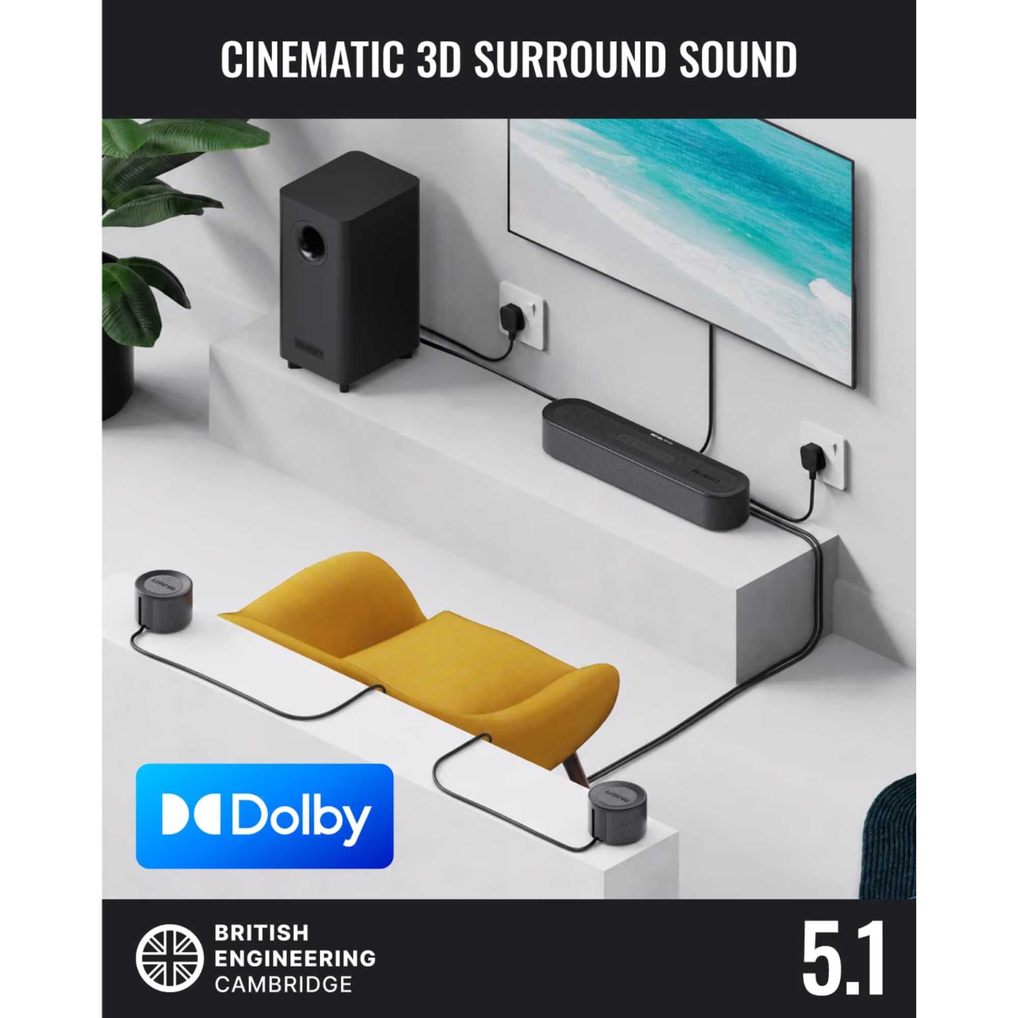 Bowfell Halo 5.1 Atmos Dolby Surround Sound System - Black