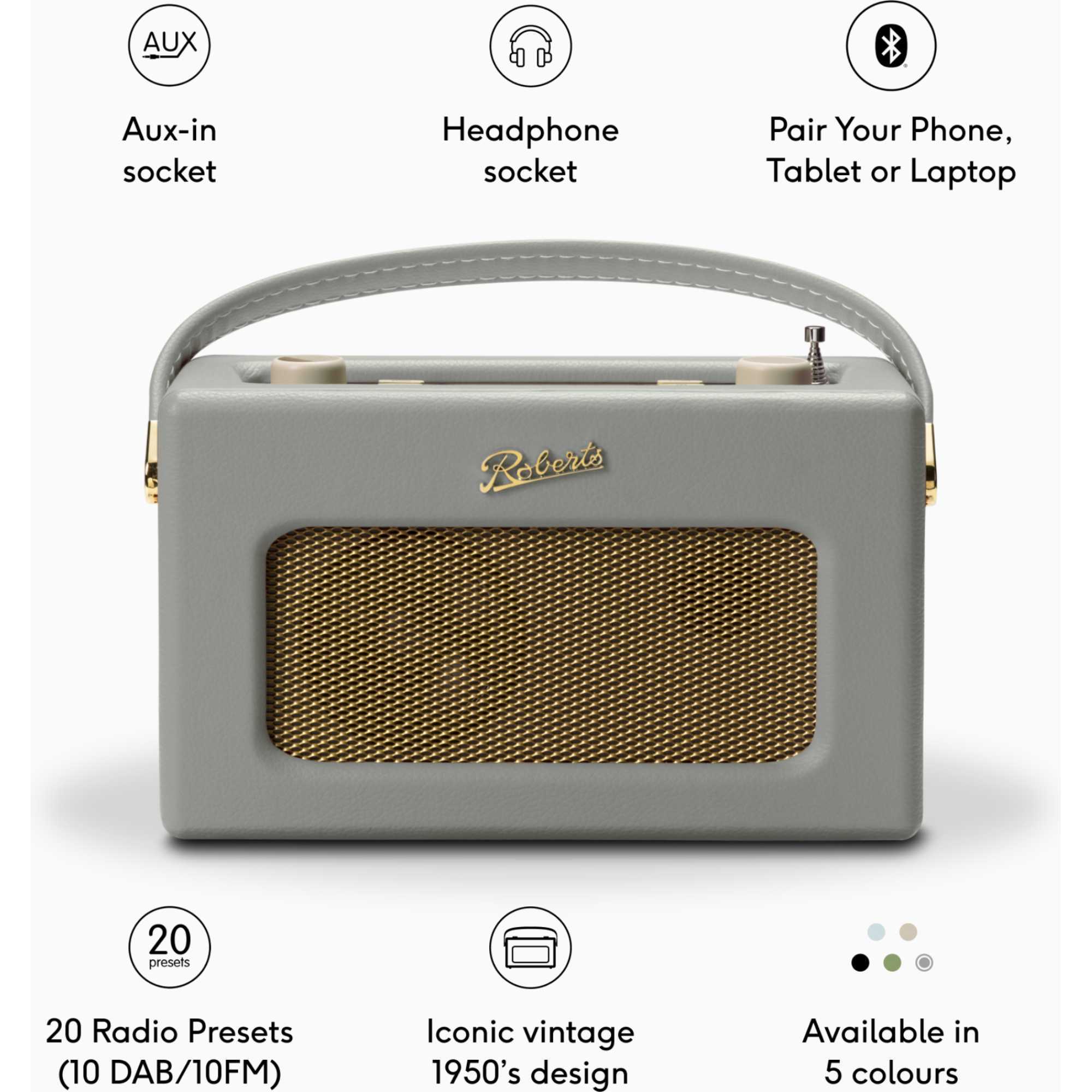 RD70DG 1950s Style Clock Radio - Dove Grey