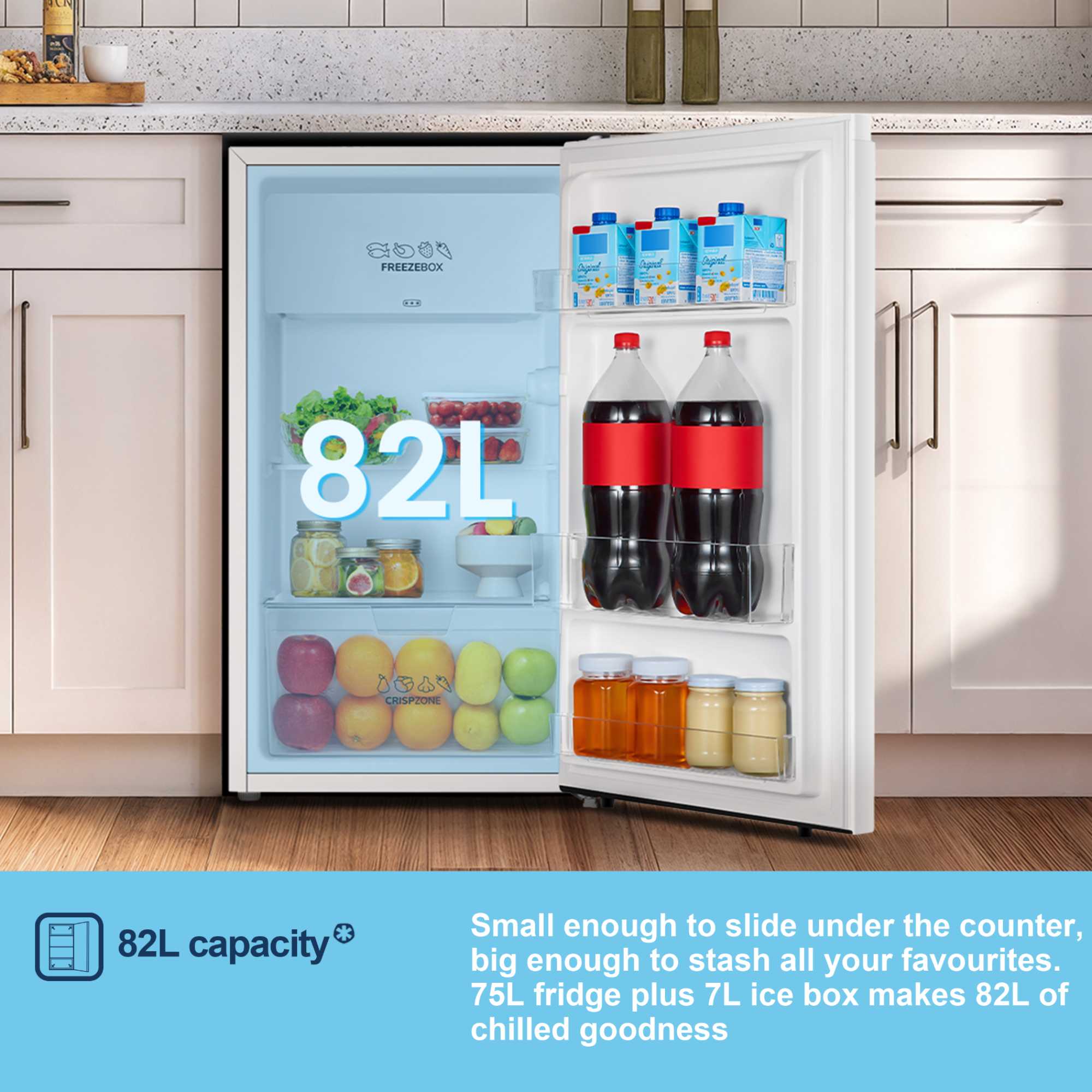 MUR4894E 75l Undercounter Fridge with Icebox - White