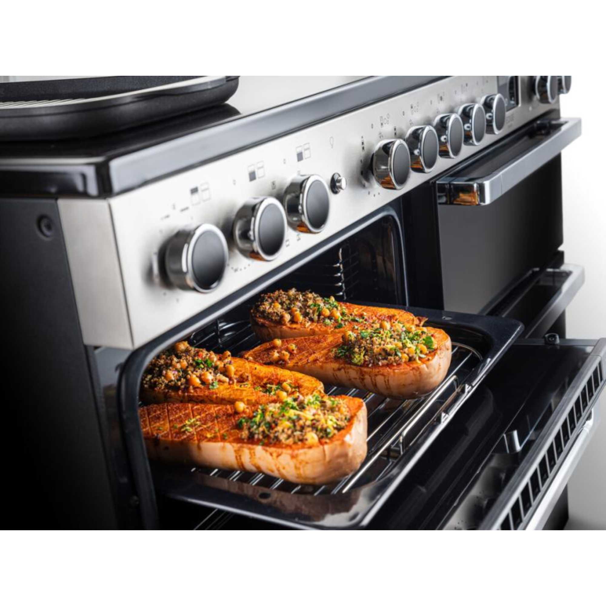 EDDLB110EIGBLKCM Edge Deluxe 110 Induction Hob Range Cooker - Black Glass with Chrome Trim