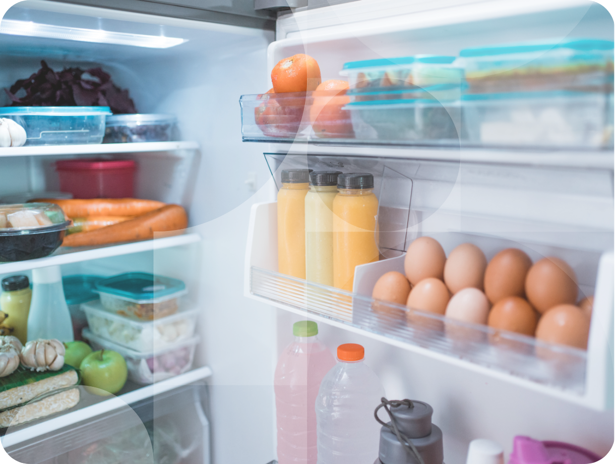 A fridge freezer at full capacity.
