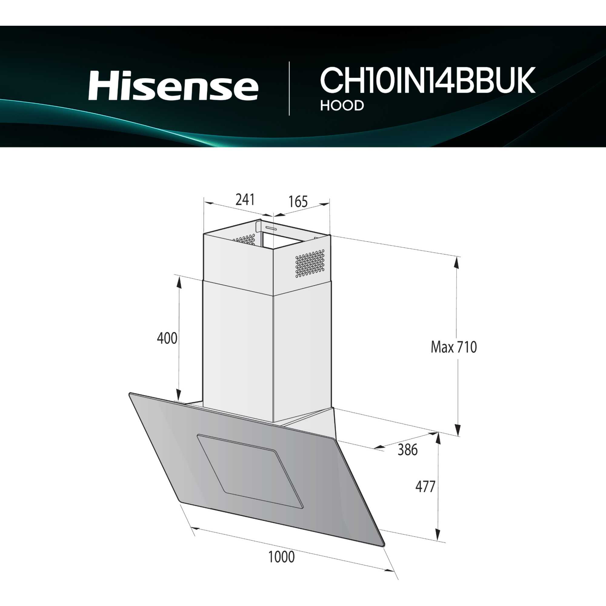 Hi4 Decorative CH10IN14BBUK 100cm Built-In Chimney Hood - Black