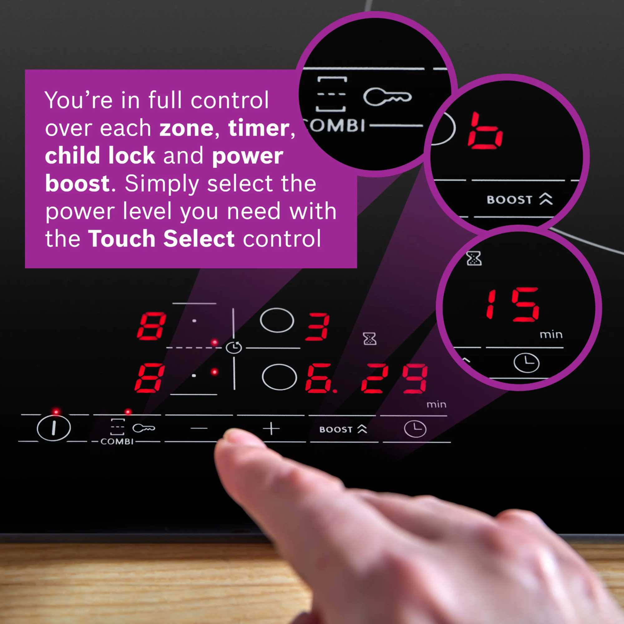 PWP611BB5B 600mm 4 Burner Induction Hob with Plug