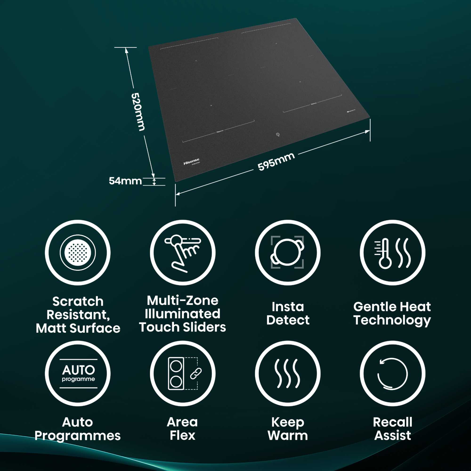 HI6443SRWF Hi8 60cm 4 Zone Induction Hob - Matt Black