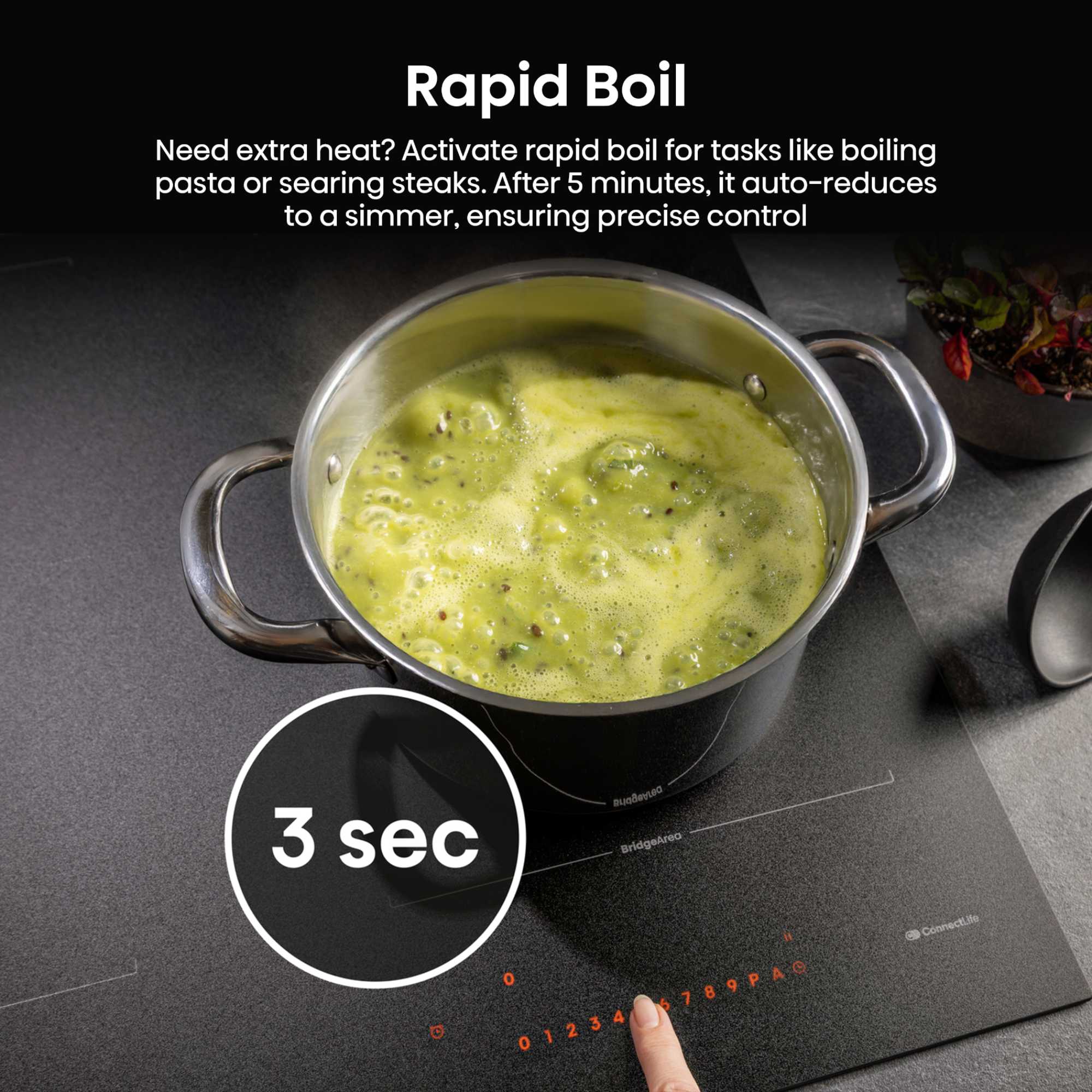 HI6443SRWF Hi8 60cm 4 Zone Induction Hob - Matt Black
