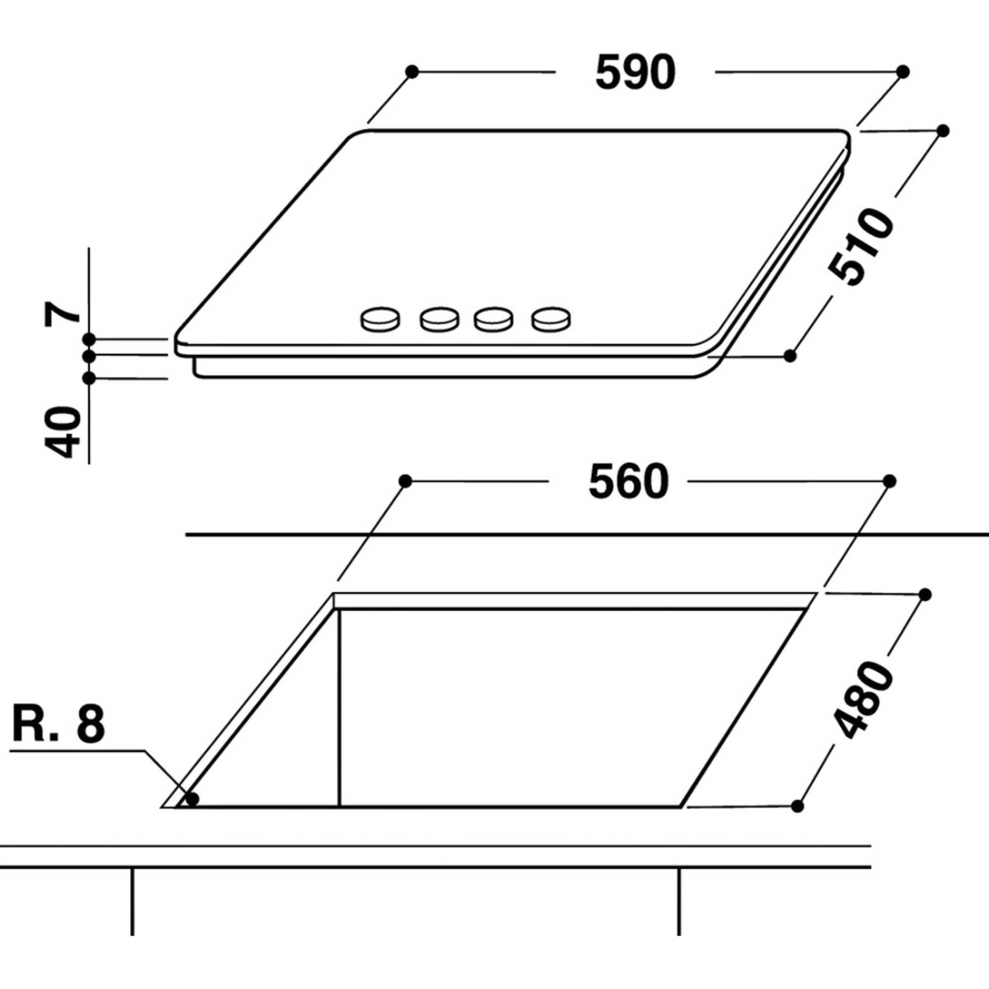 GMA 6422/IX 60cm 4 Burner Gas Hob - Inox